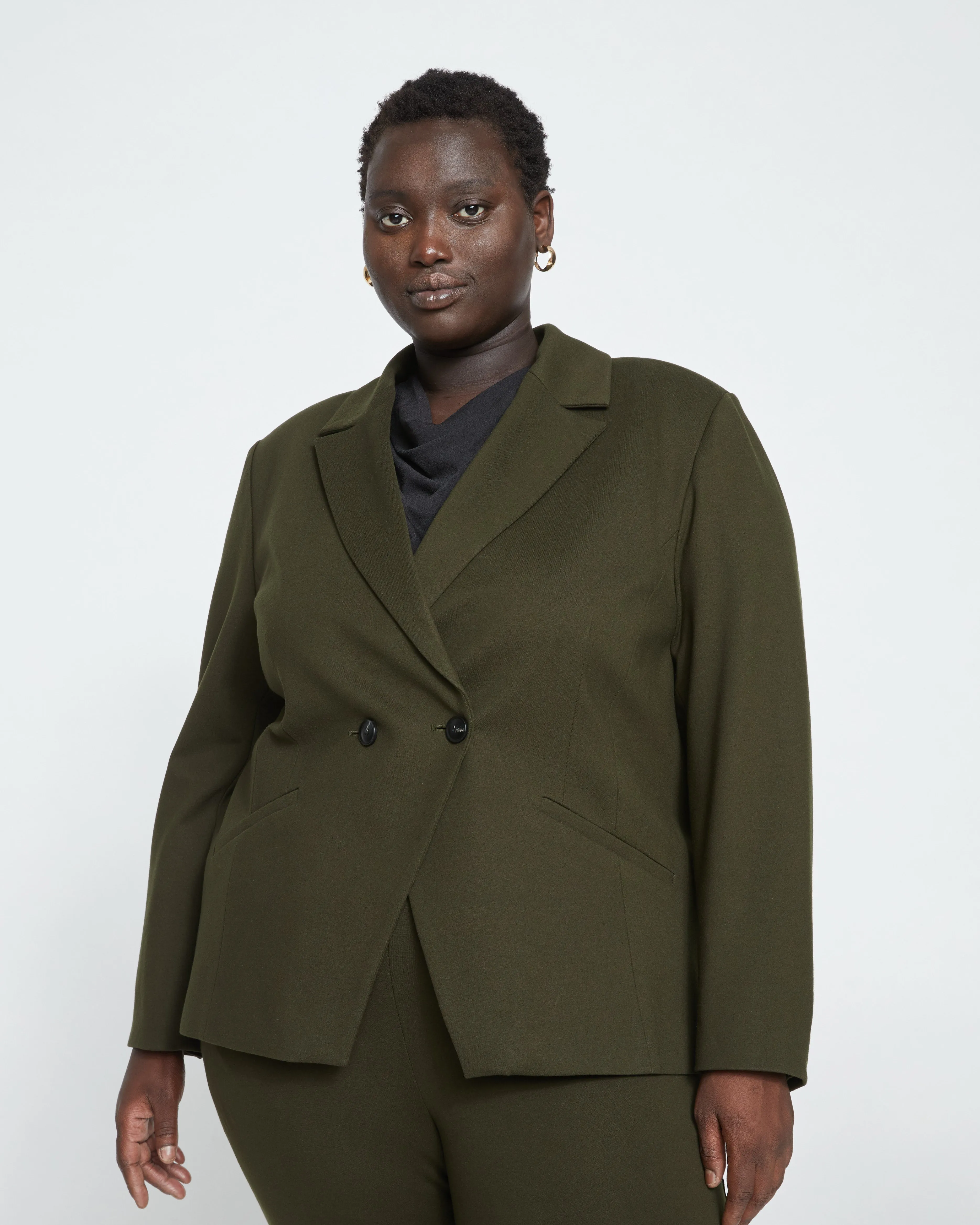 Bianca Double Breasted Ponte Blazer - Evening Forest sold by Universal Standard