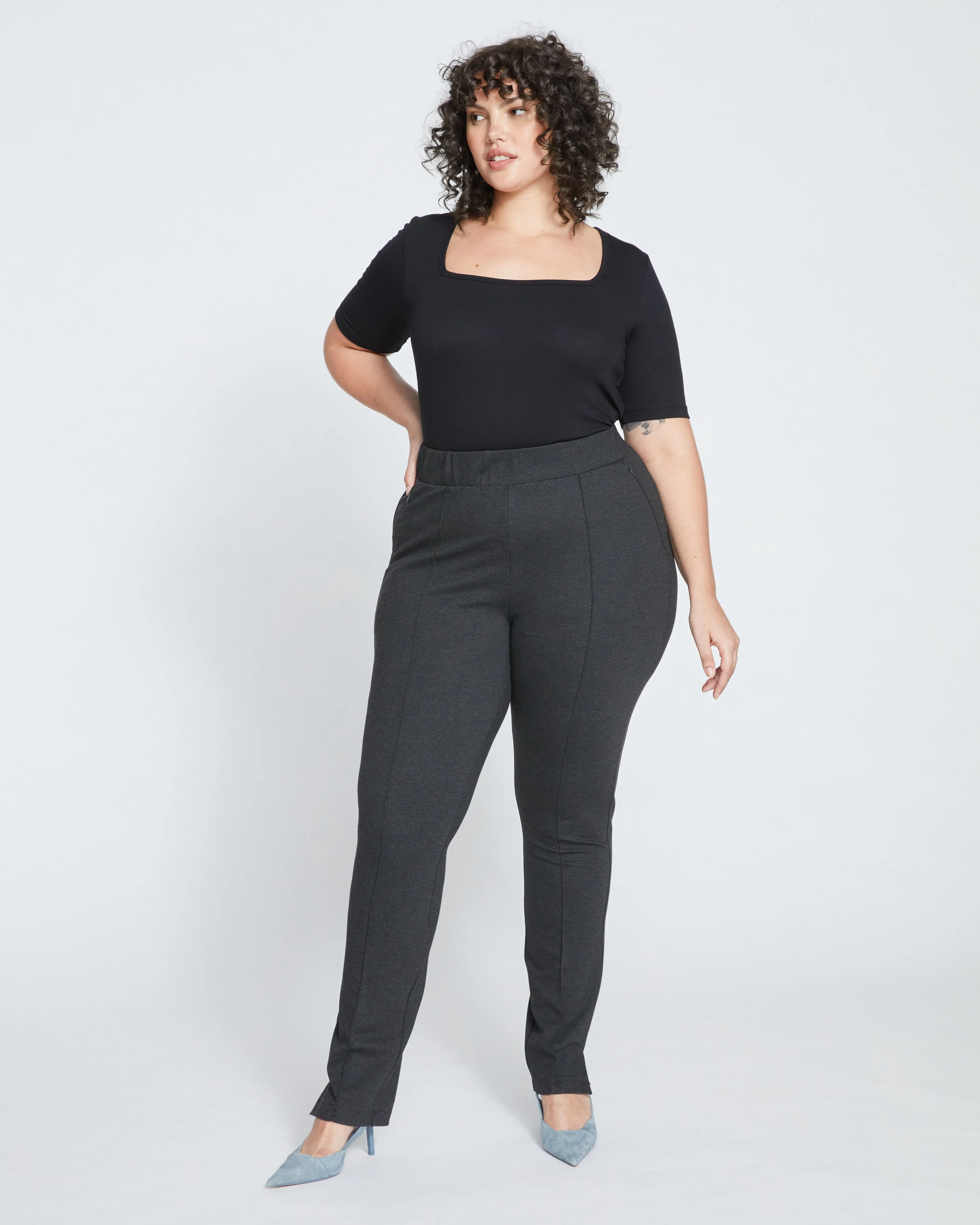 Skinny Pintuck Ponte Pants 32 Inch - Charcoal sold by Universal Standard