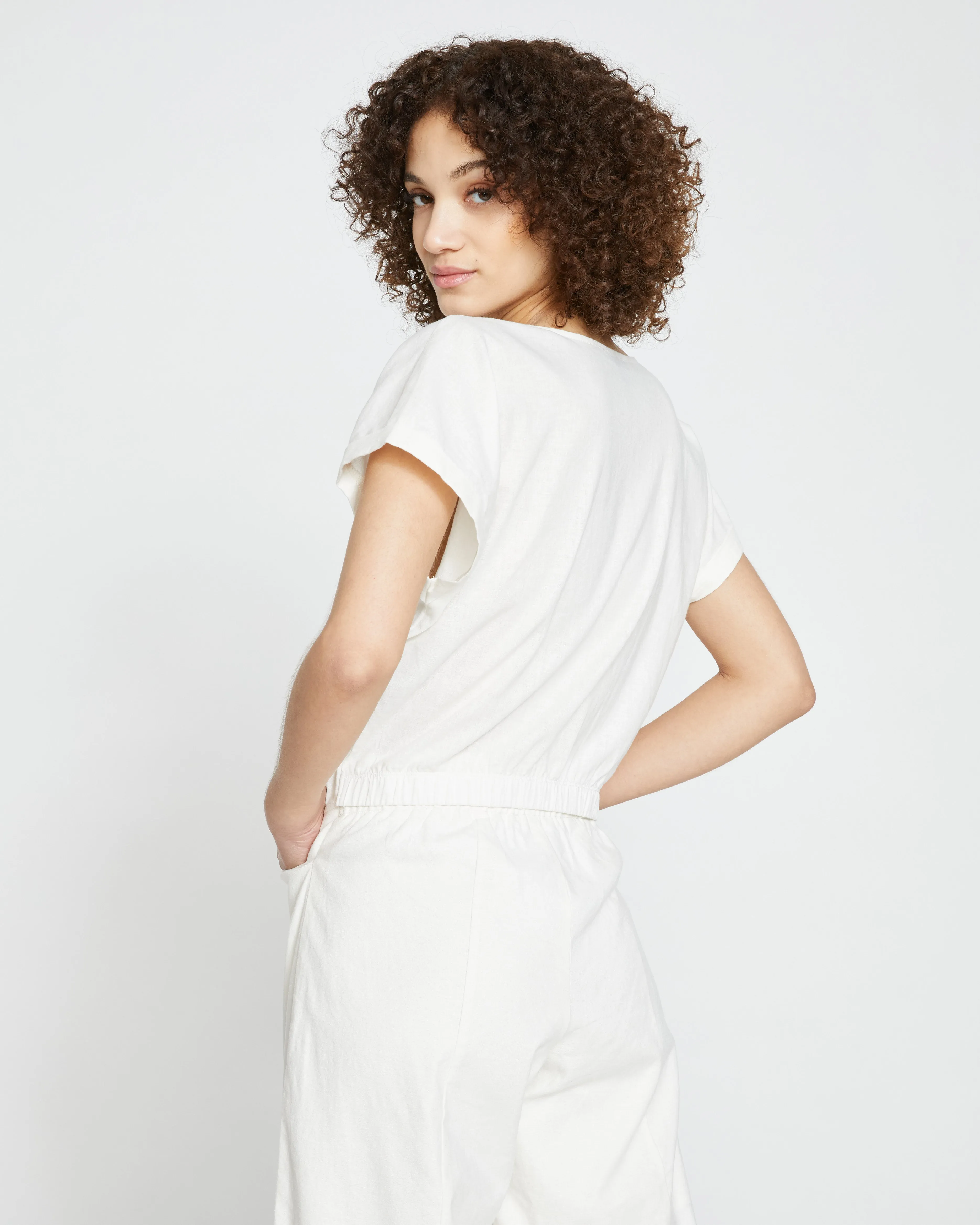 Tropez Tied Linen Crop Top - White sold by Universal Standard product image thumbnail 5