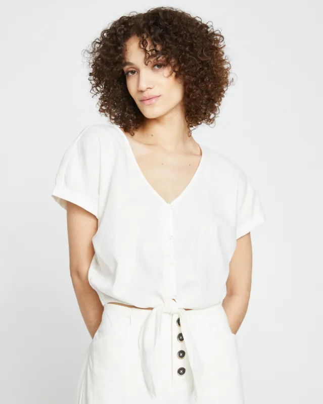 Tropez Tied Linen Crop Top - White sold by Universal Standard