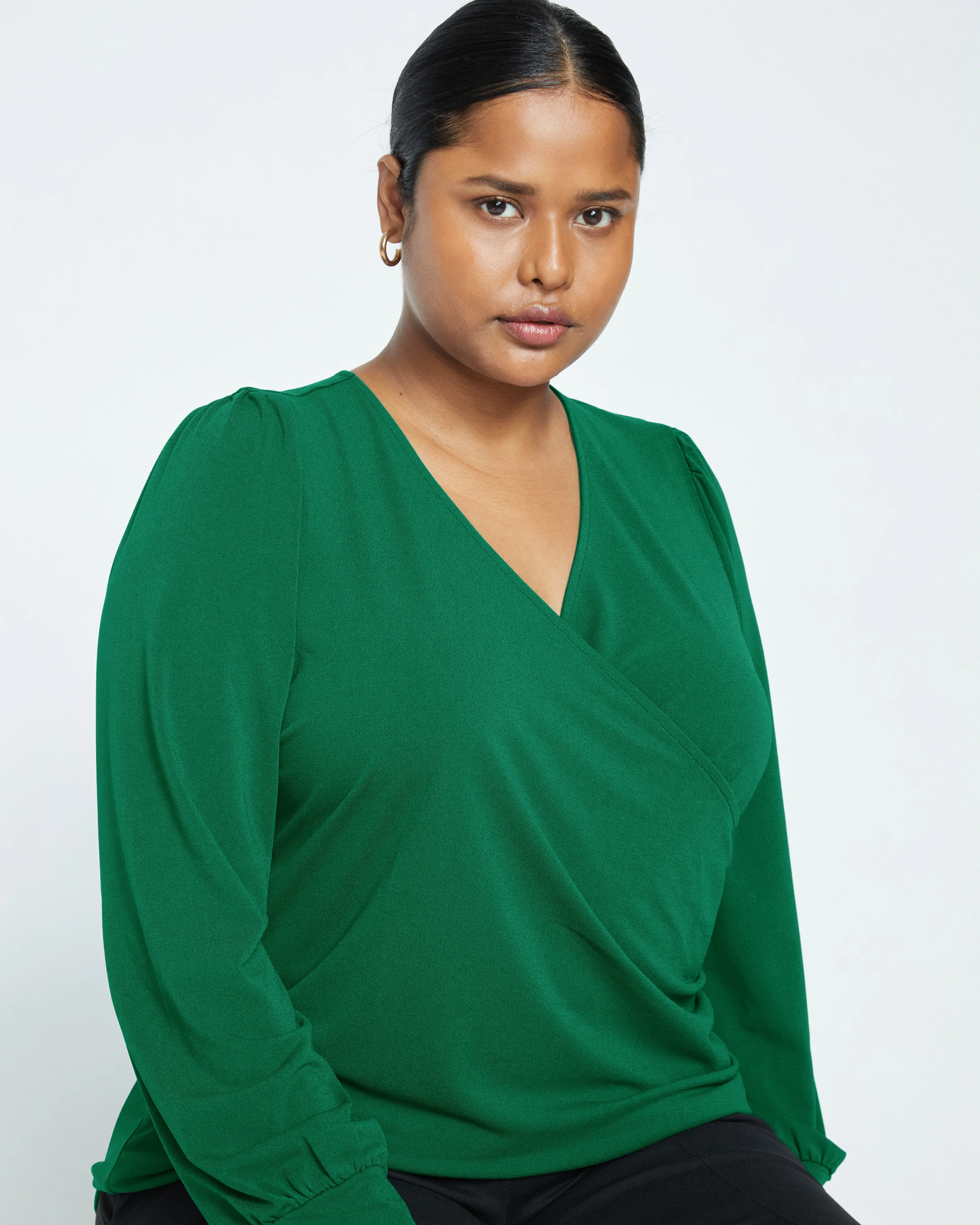 Crepe Jersey Gathered V-Neck Blouse - Jardin sold by Universal Standard