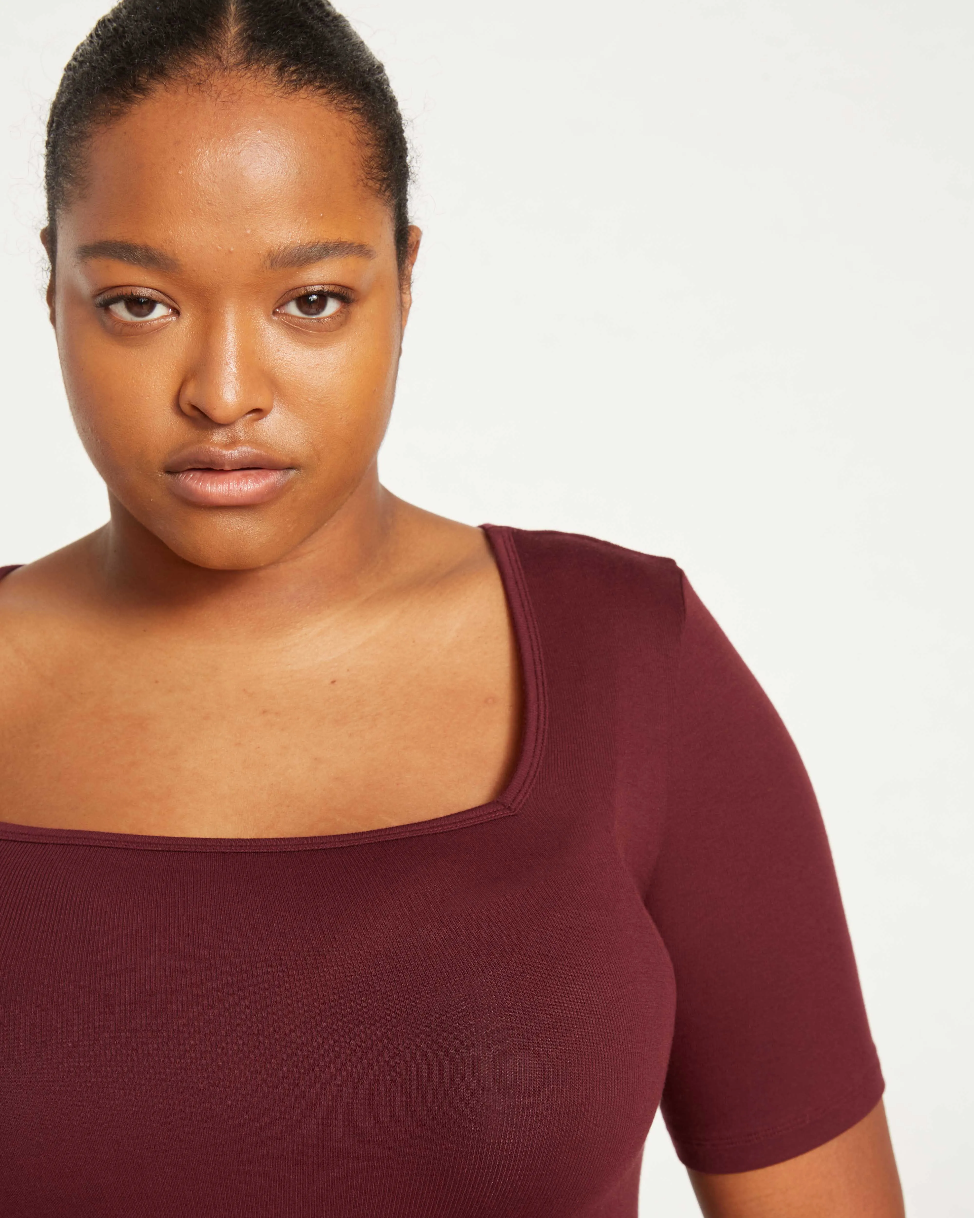 Foundation Short Sleeve Square Neck Tee - Black Cherry sold by Universal Standard