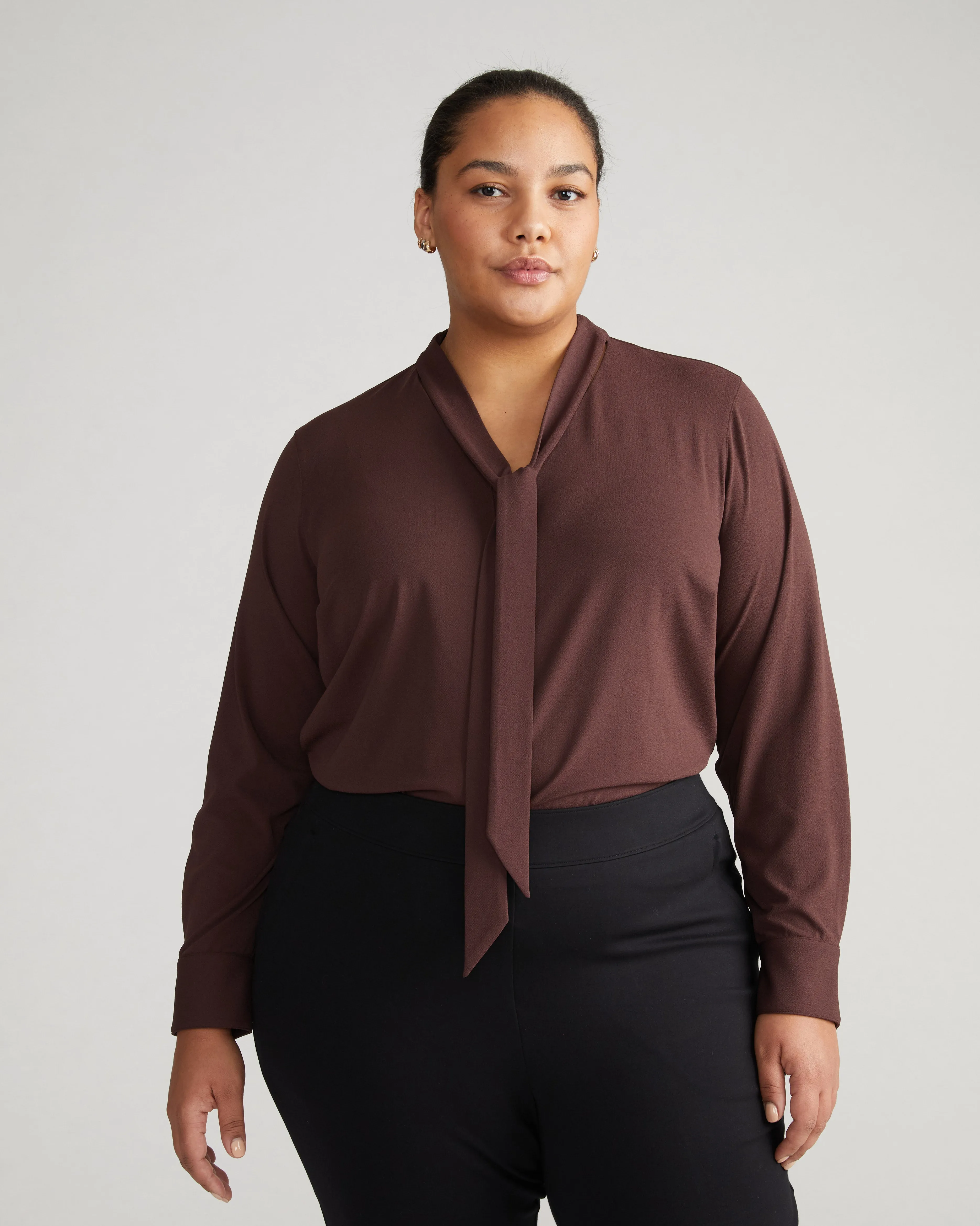 Crepe Jersey Long Sleeve Tess Blouse - Brulee sold by Universal Standard