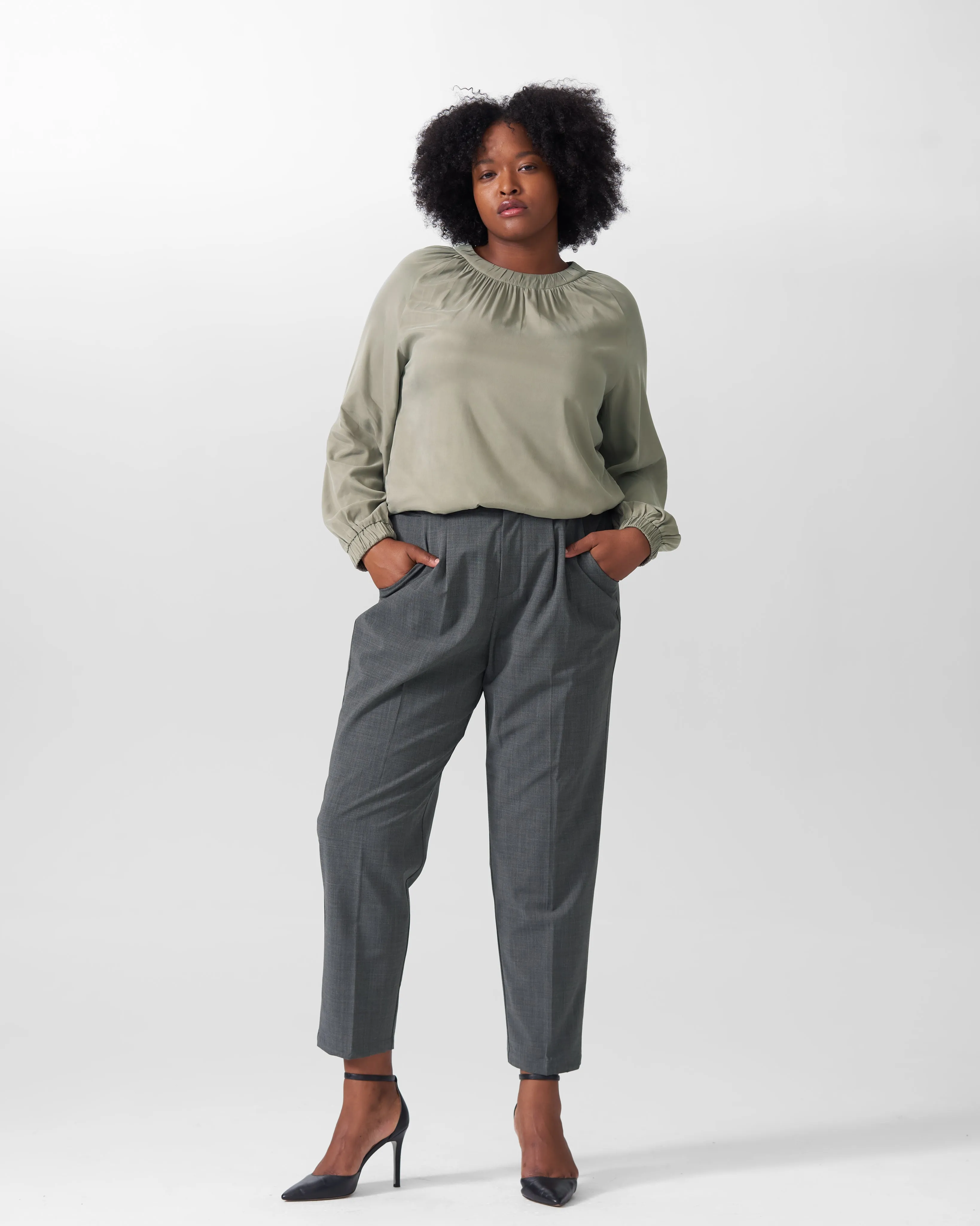 Patricia Long Sleeve Gathered Neck Blouse - Sage sold by Universal Standard