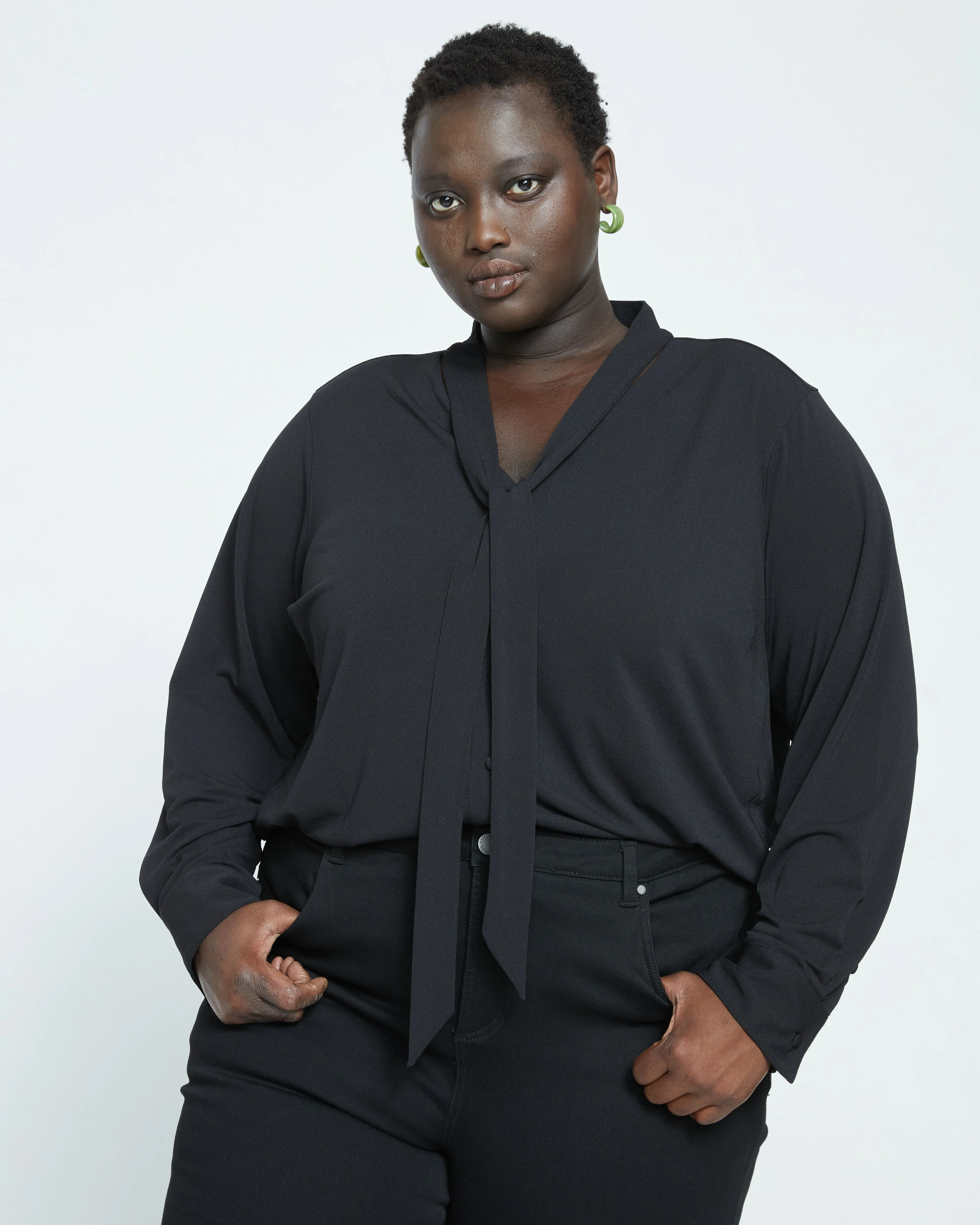 Crepe Jersey Long Sleeve Tess Blouse - Black sold by Universal Standard product image thumbnail 2
