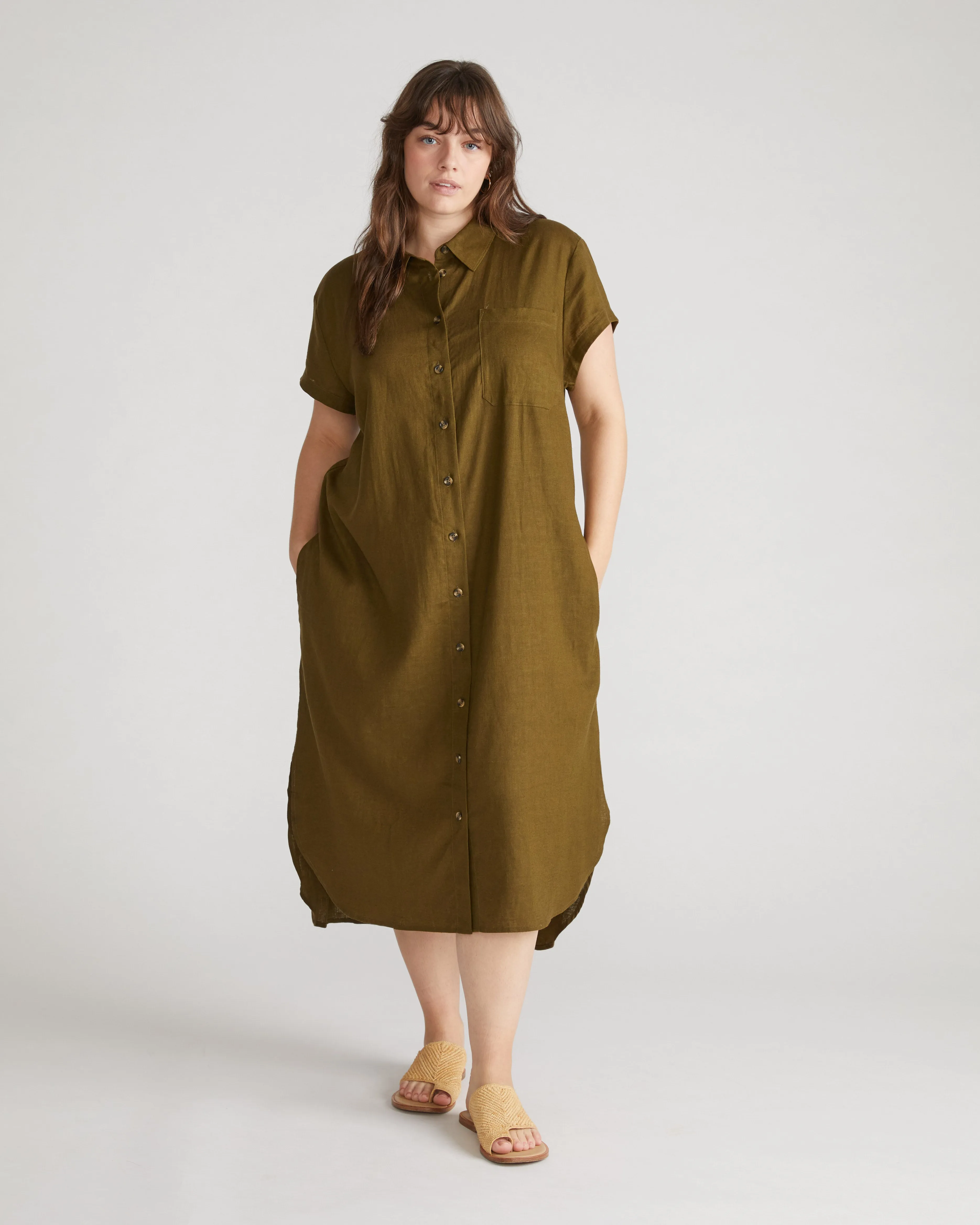Dune Linen Shirtdress - Budding Stem sold by Universal Standard