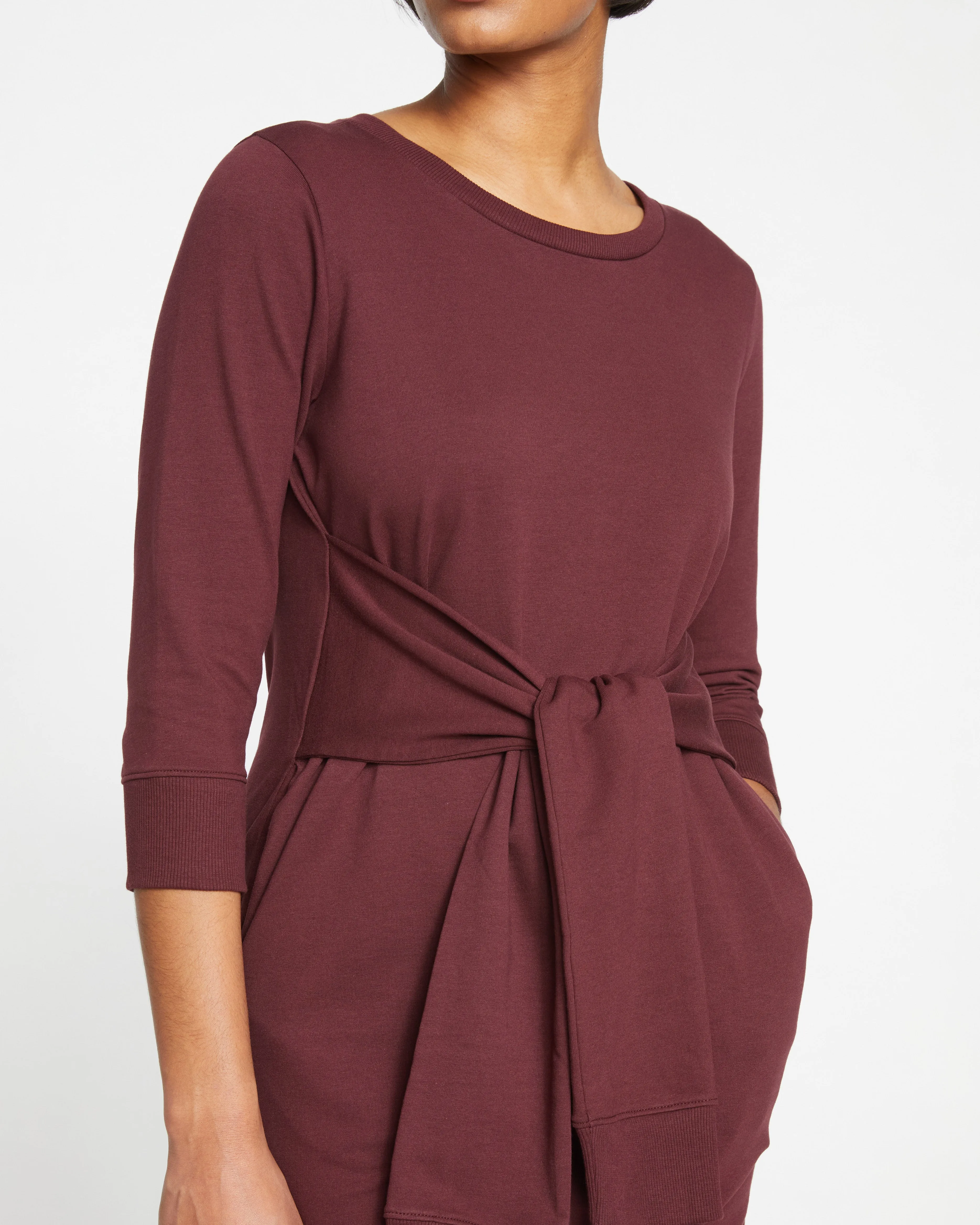 Classic Light Terry Tie Sweatshirt Dress - Black Cherry sold by Universal Standard