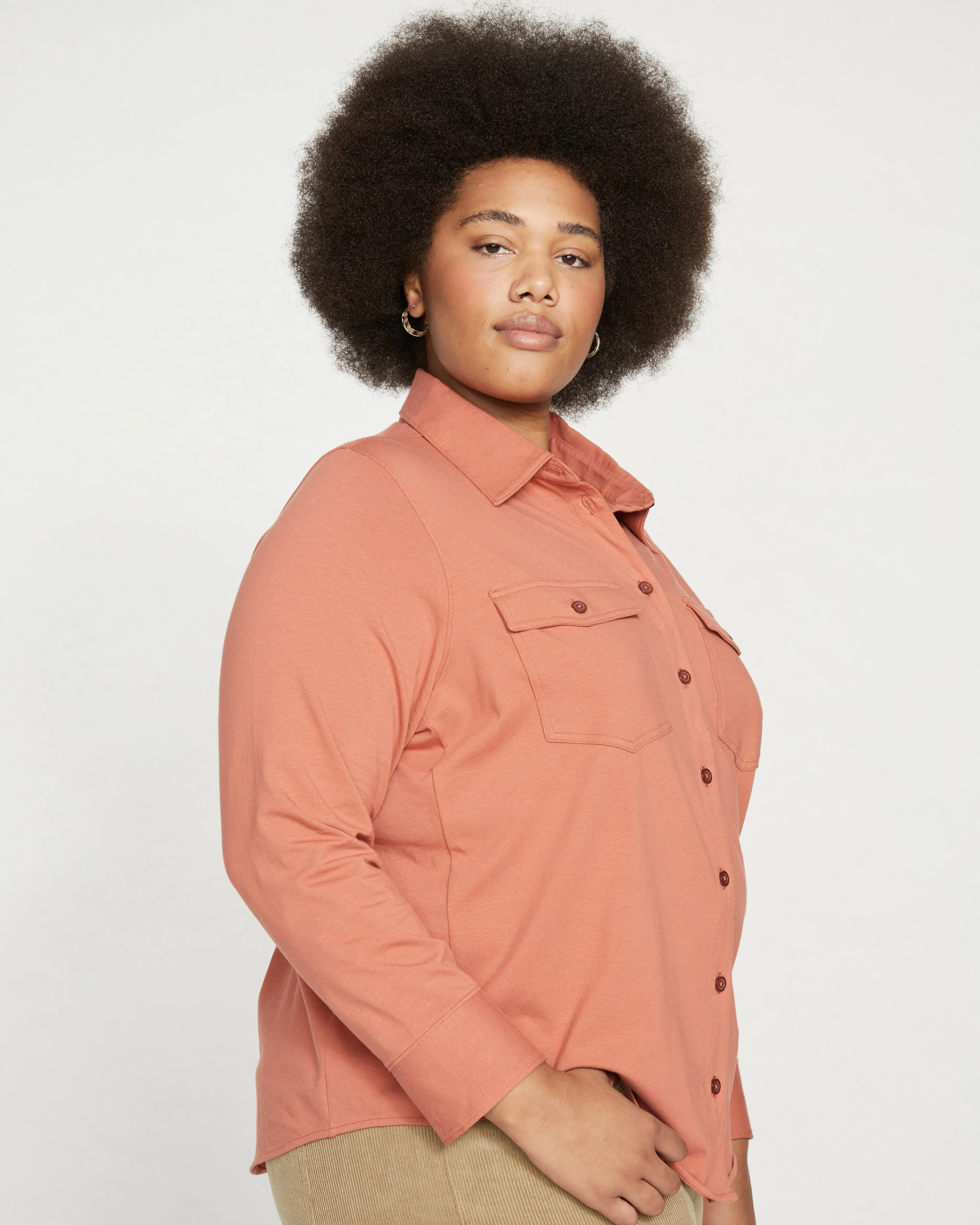 Ava Cotton Jersey Button-Down Shirt - Earthen Red sold by Universal Standard product image thumbnail 3