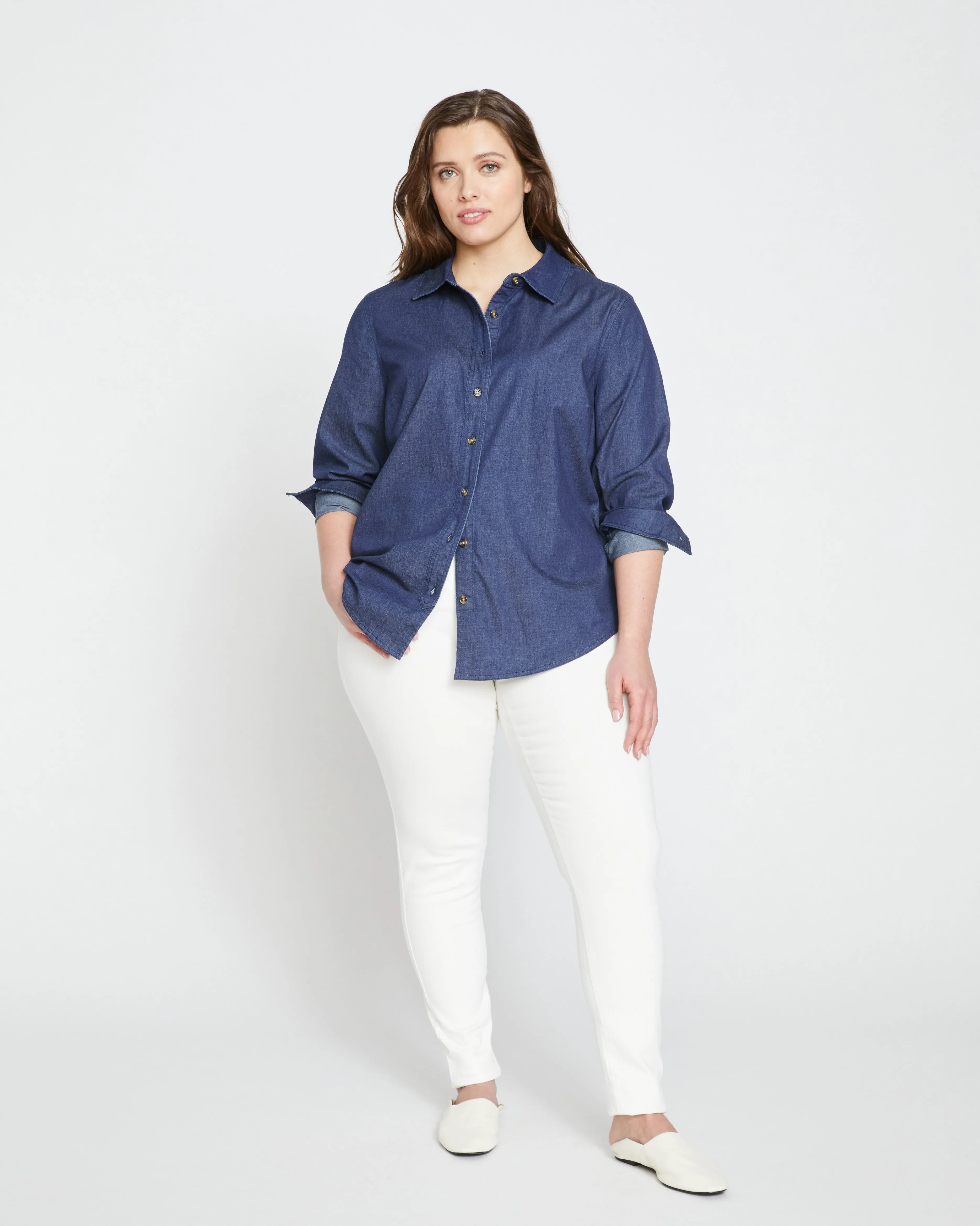 Minimalist Stretch Cotton Chambray Shirt - Dark Indigo sold by Universal Standard product image thumbnail 2