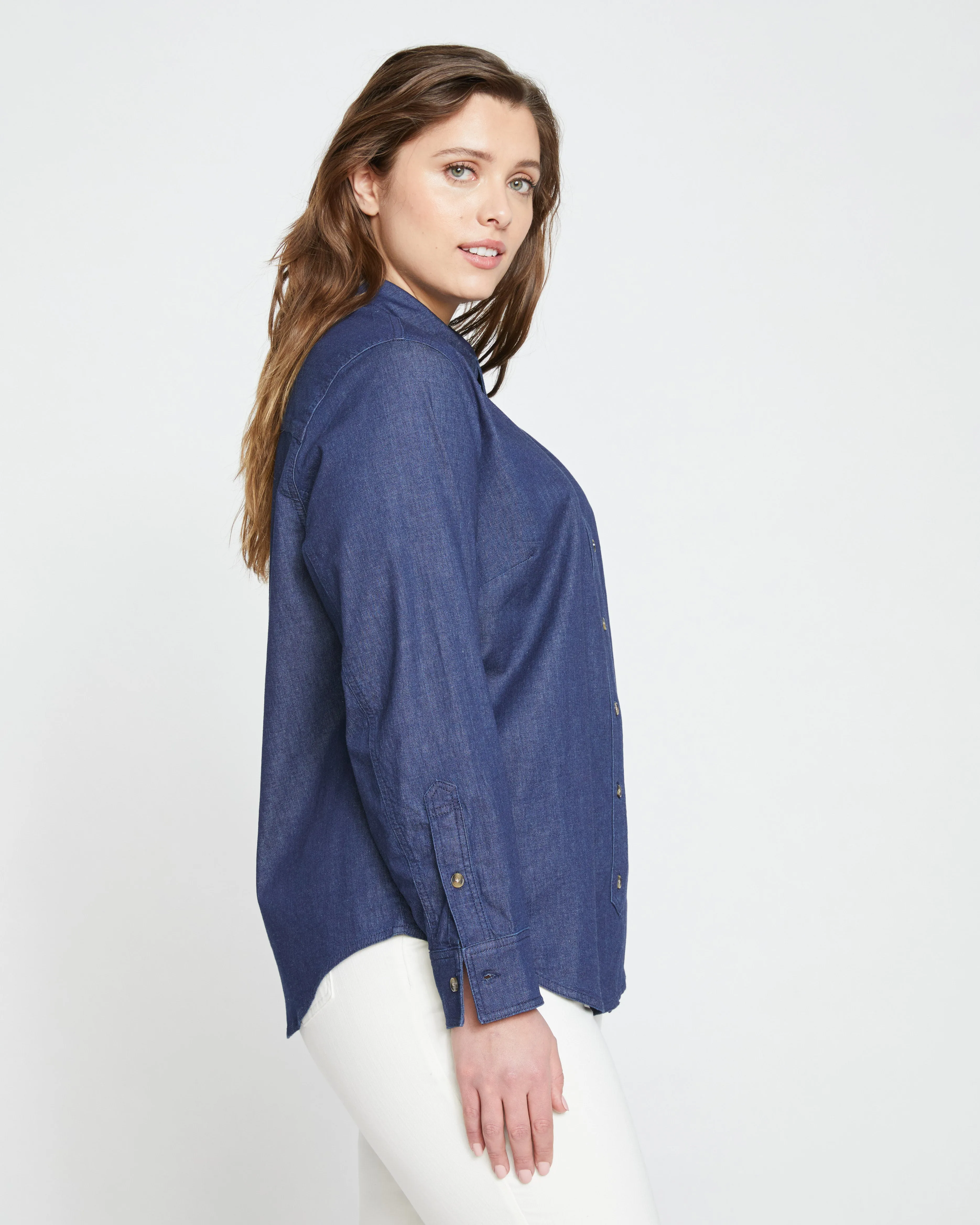 Minimalist Stretch Cotton Chambray Shirt - Dark Indigo sold by Universal Standard product image thumbnail 3