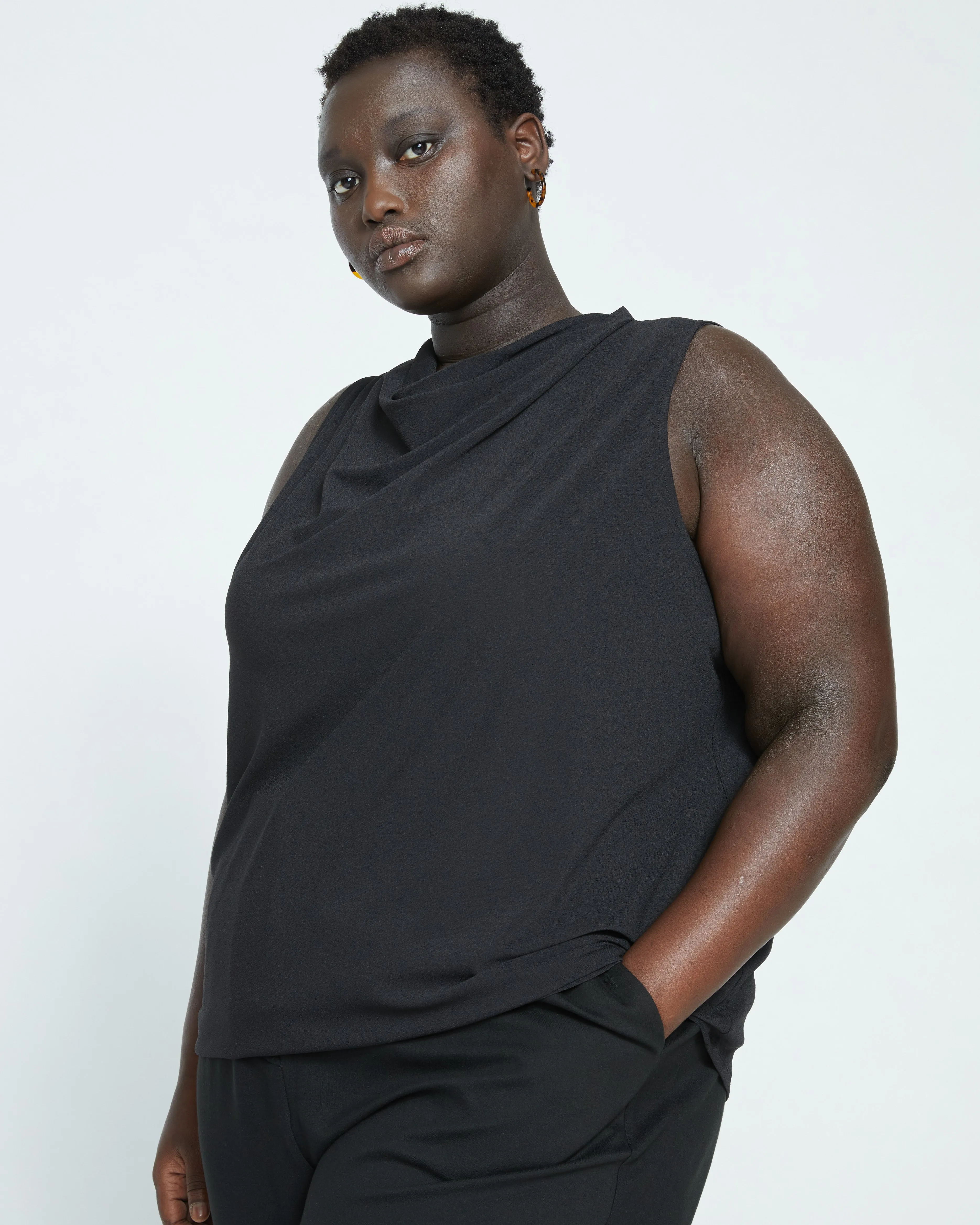 Crepe Jersey Cowl Tank Blouse - Black sold by Universal Standard product image thumbnail 3