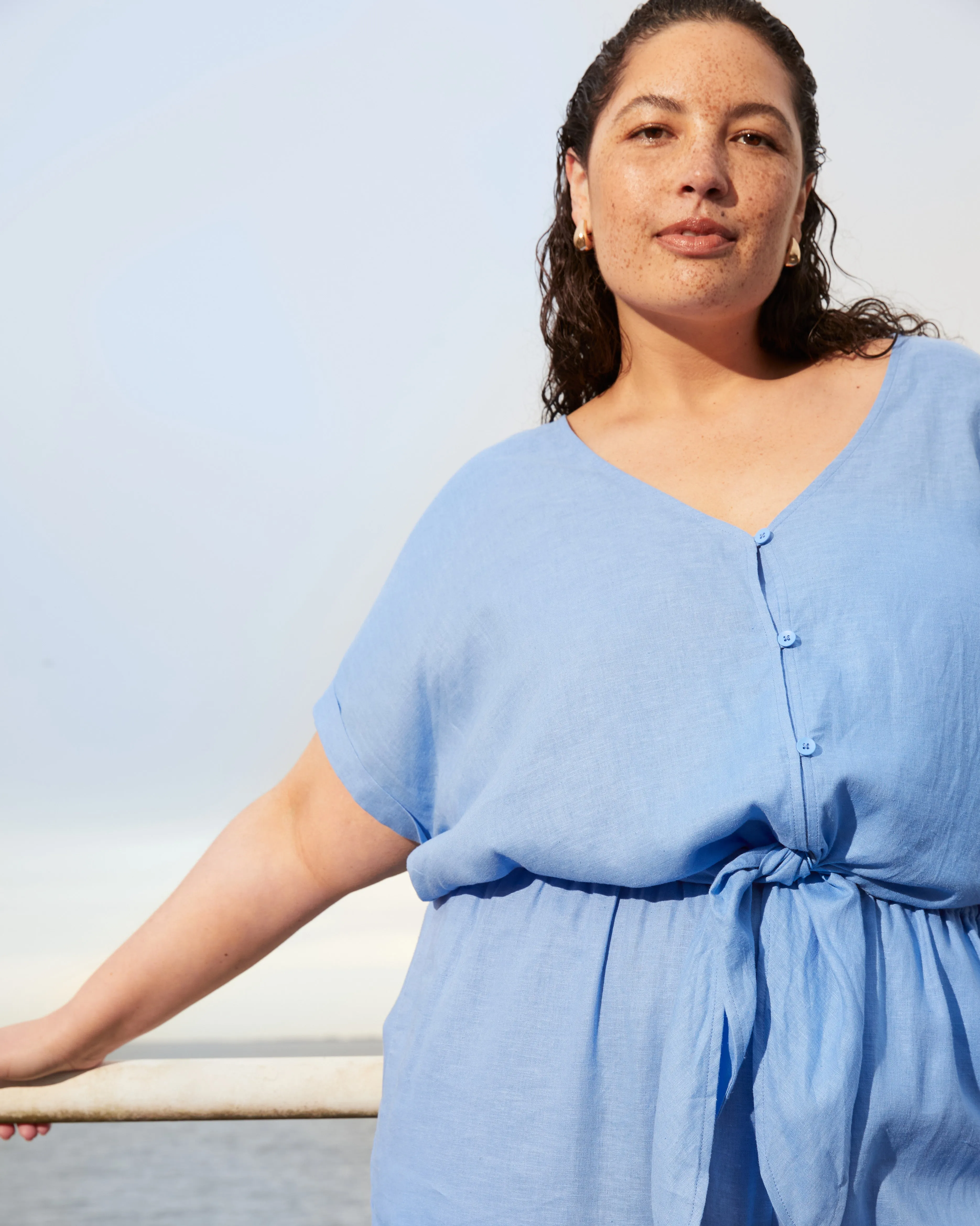 Tropez Tied Linen Crop Top - Hamptons Hydrangea sold by Universal Standard