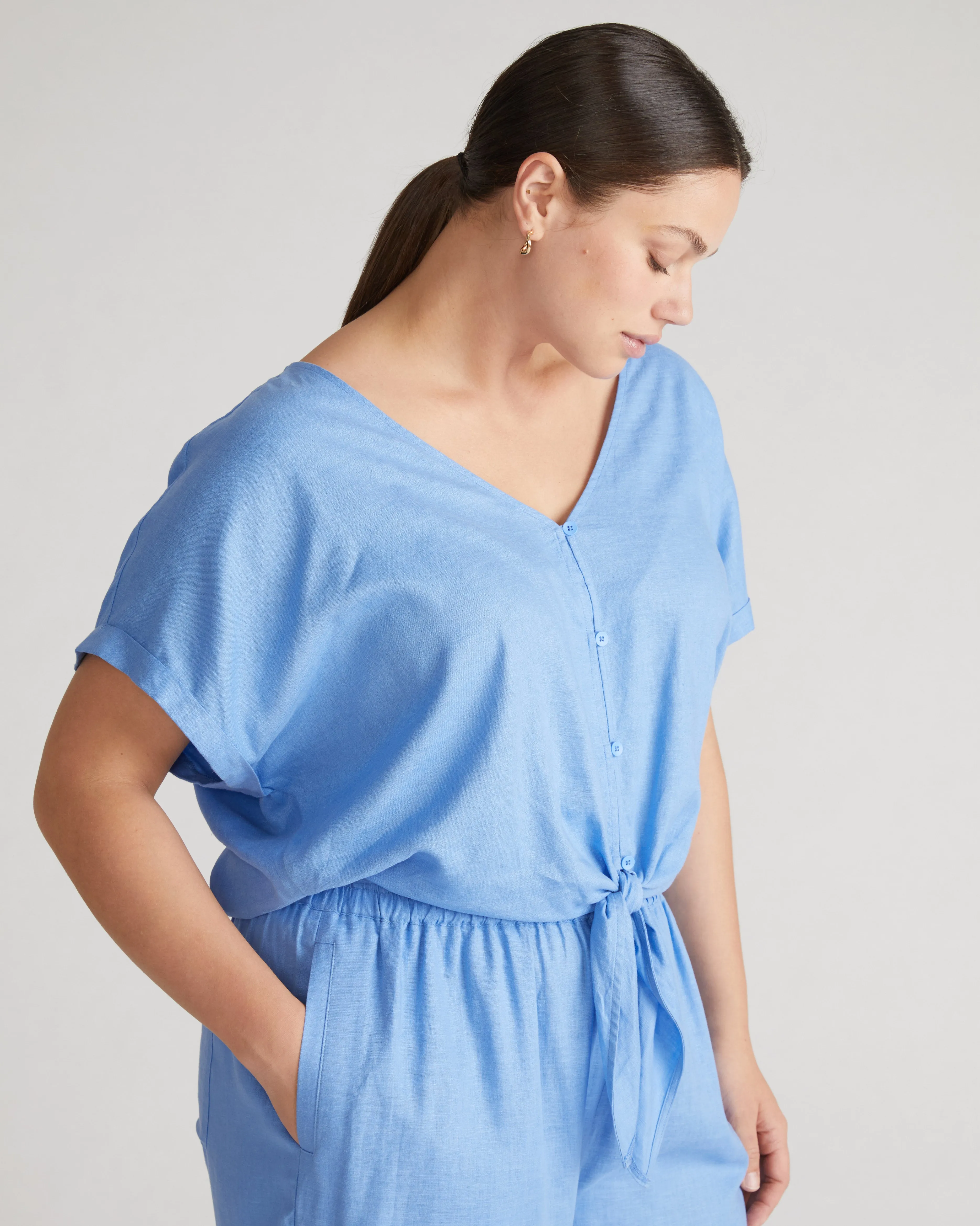 Tropez Tied Linen Crop Top - Hamptons Hydrangea sold by Universal Standard product image thumbnail 2