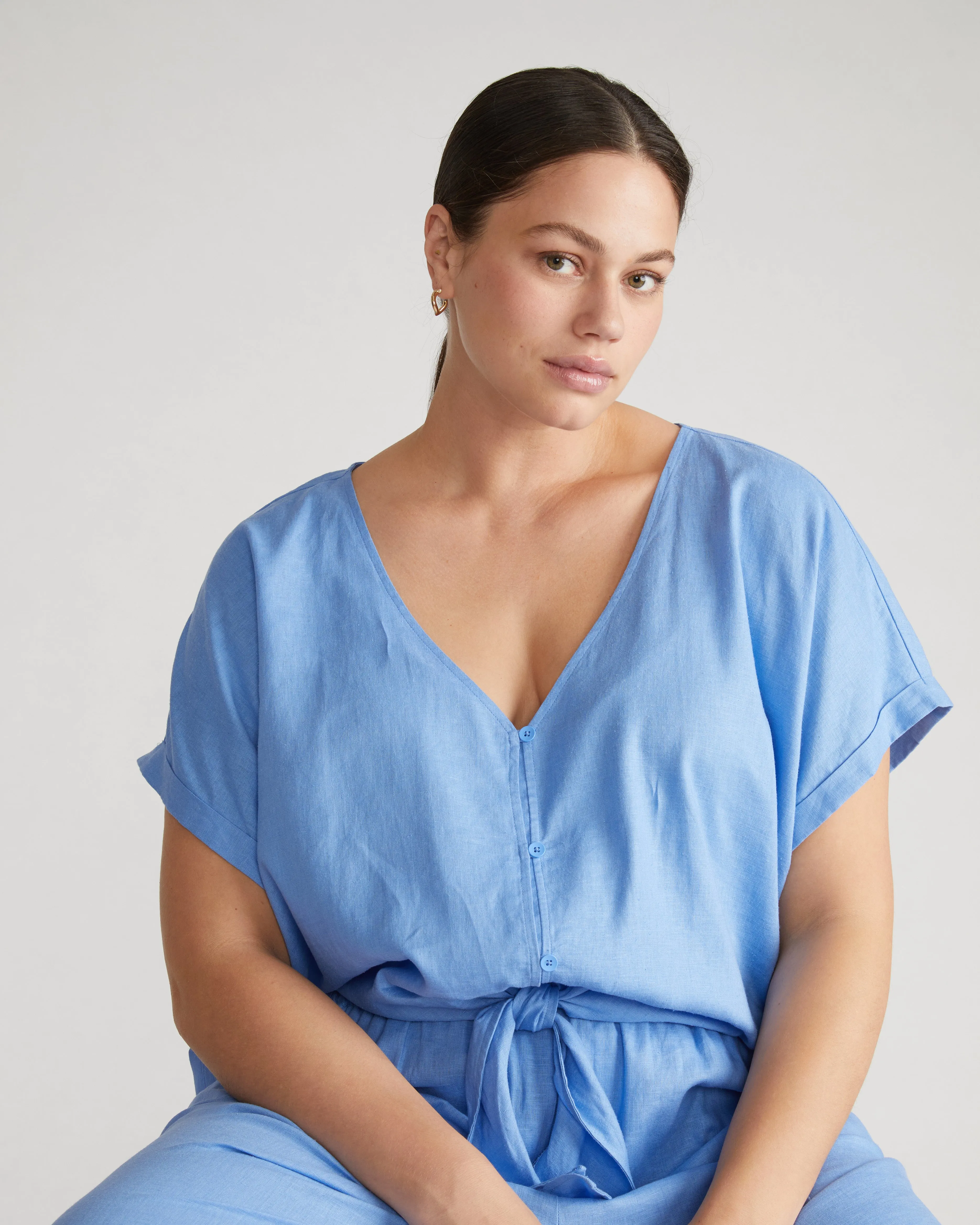 Tropez Tied Linen Crop Top - Hamptons Hydrangea sold by Universal Standard product image thumbnail 5