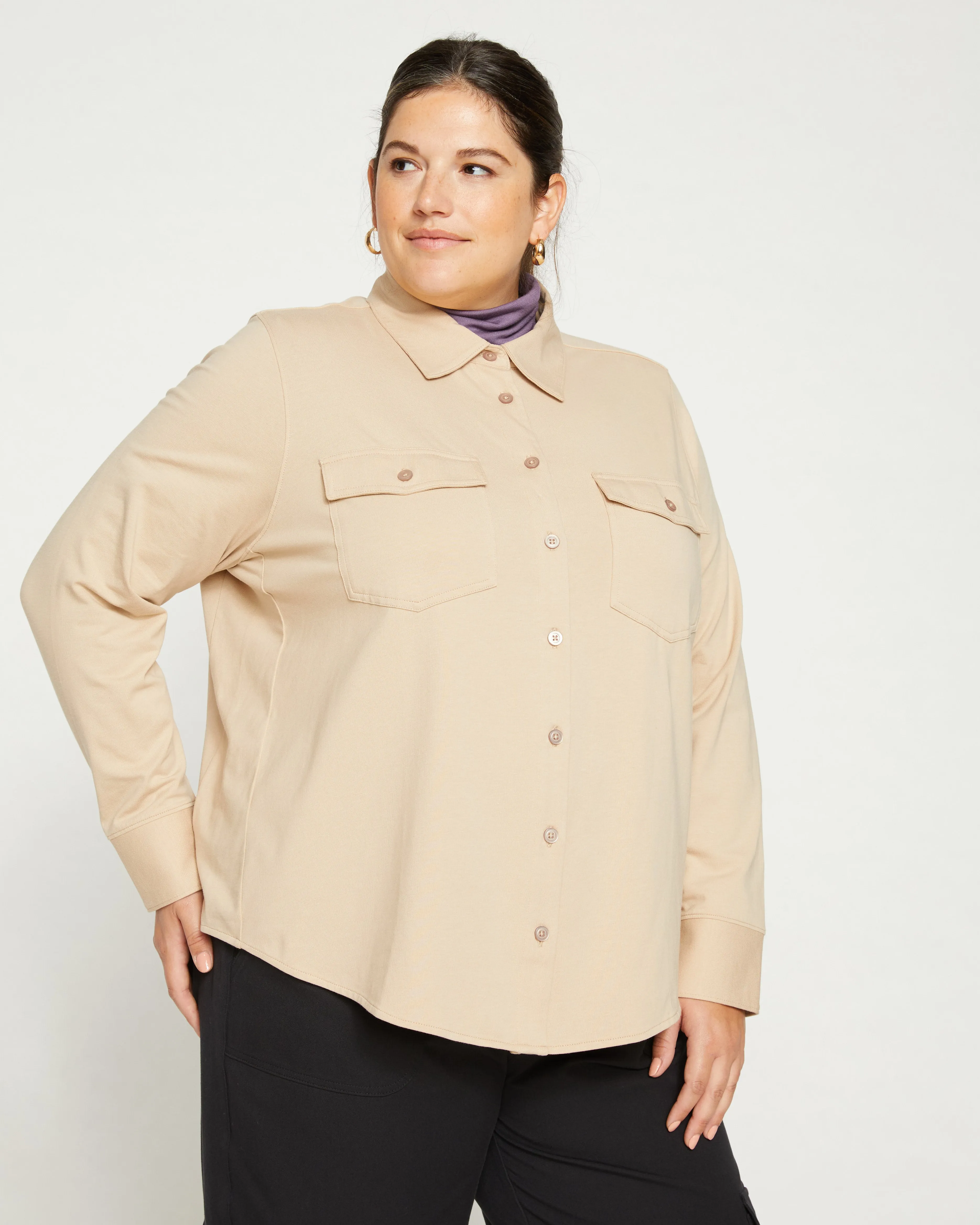 Ava Cotton Jersey Button-Down Shirt - Barley sold by Universal Standard product image thumbnail 3