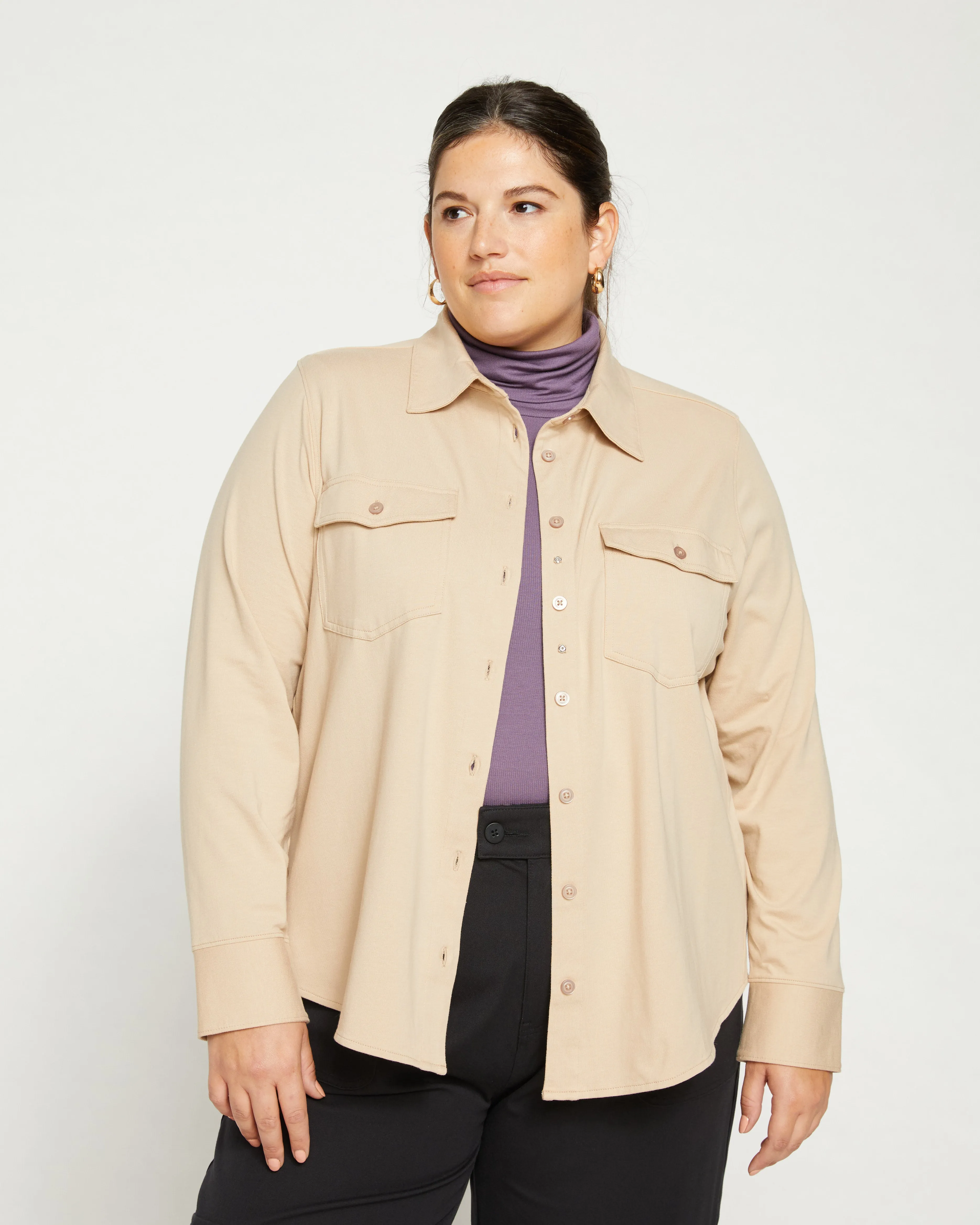 Ava Cotton Jersey Button-Down Shirt - Barley sold by Universal Standard