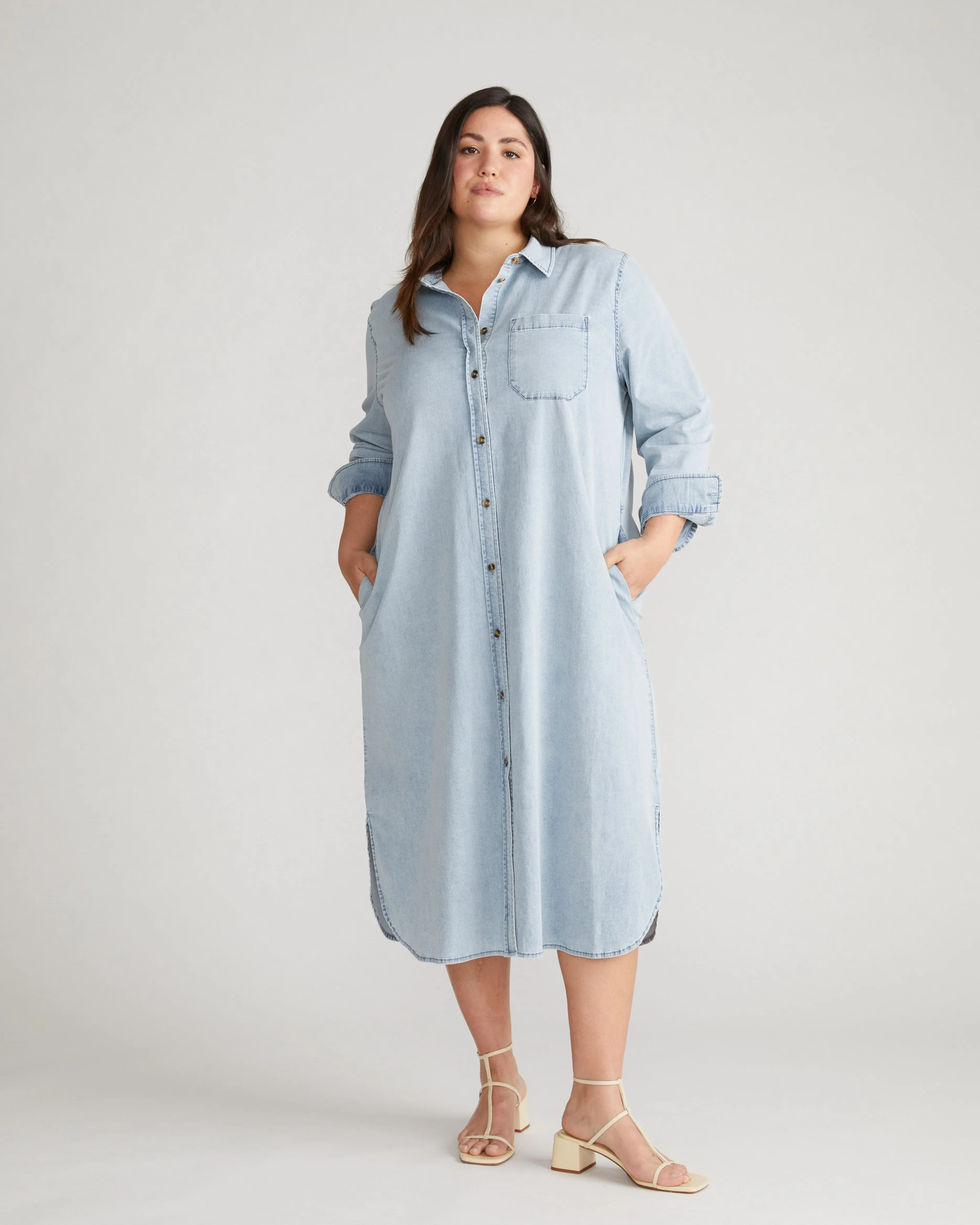 Odeon Stretch Cotton Chambray Shirtdress - Heritage Blue sold by Universal Standard