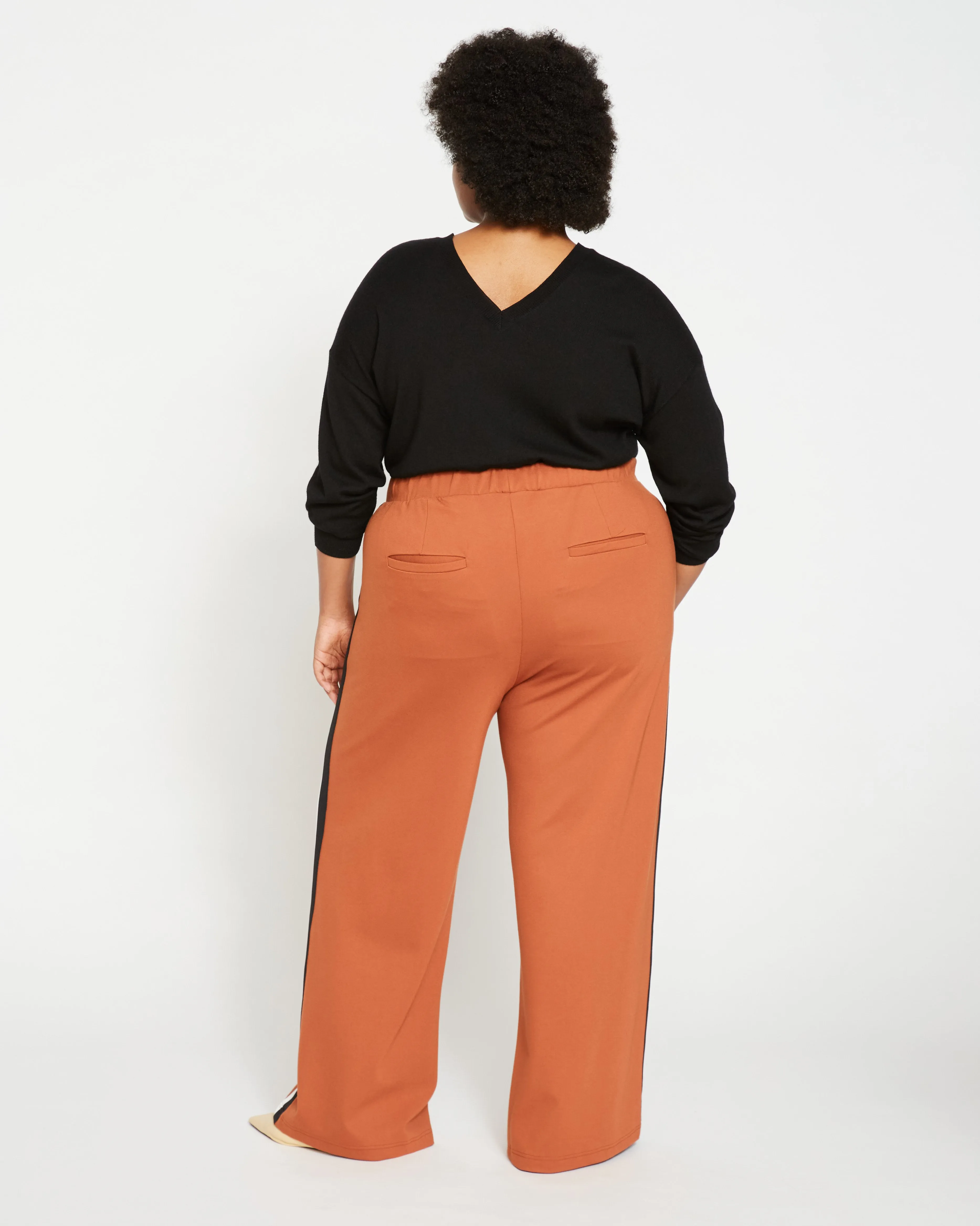 Stephanie Wide Leg Stripe Ponte Pants 30 Inch - Ginger with Black/White Stripe sold by Universal Standard product image thumbnail 4