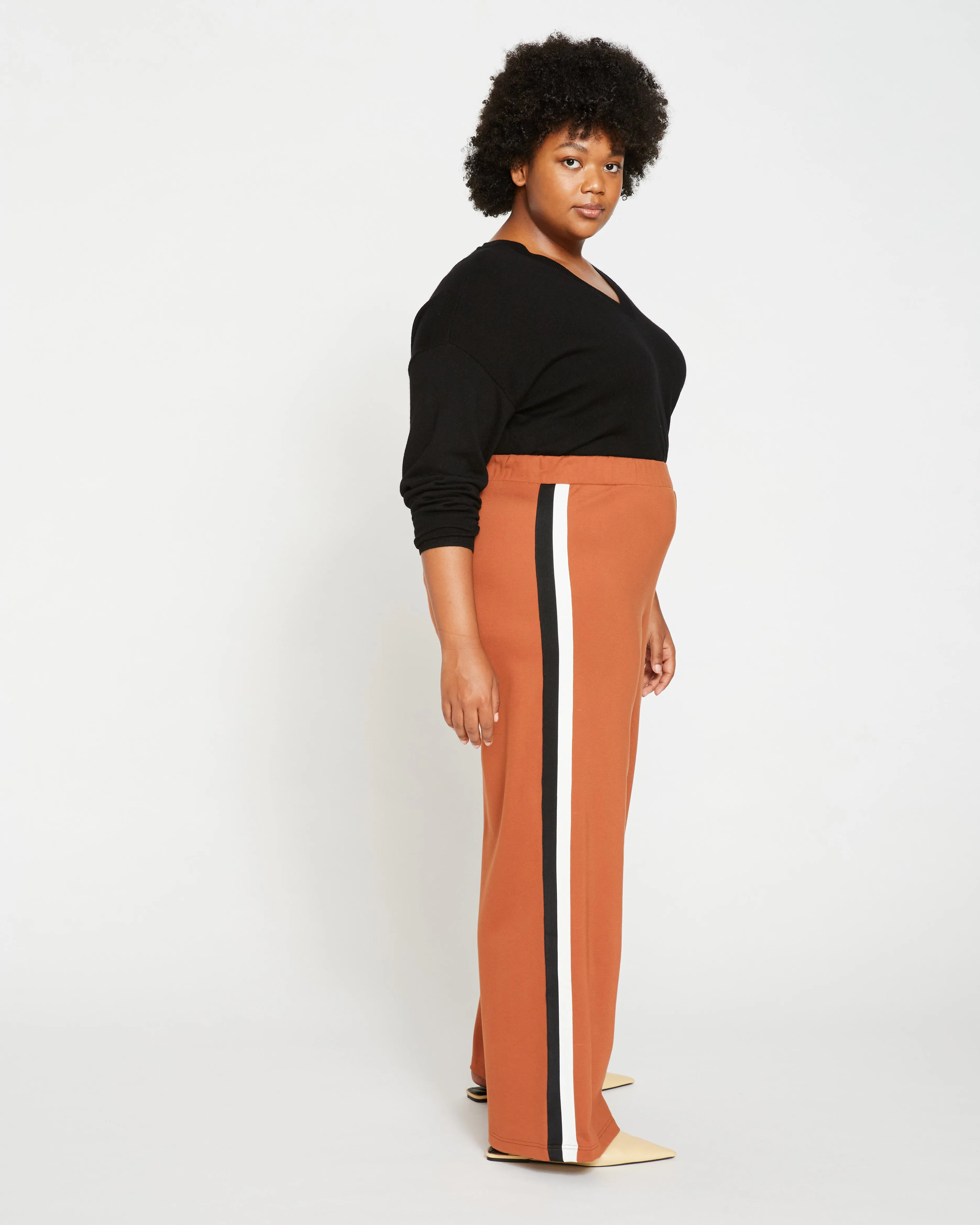 Stephanie Wide Leg Stripe Ponte Pants 30 Inch - Ginger with Black/White Stripe sold by Universal Standard product image thumbnail 2