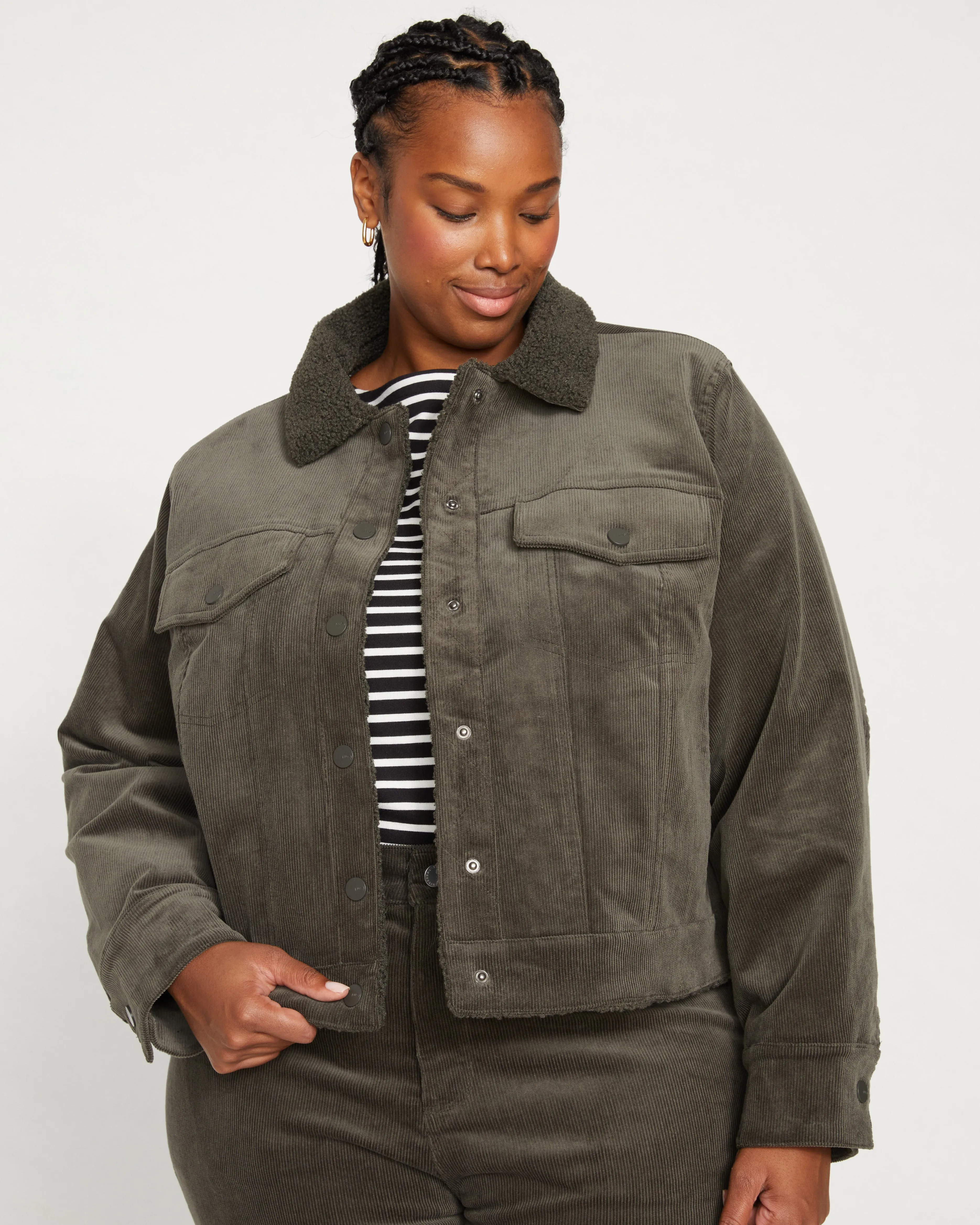 Parker Teddy-Lined Corduroy Jacket - Nori sold by Universal Standard