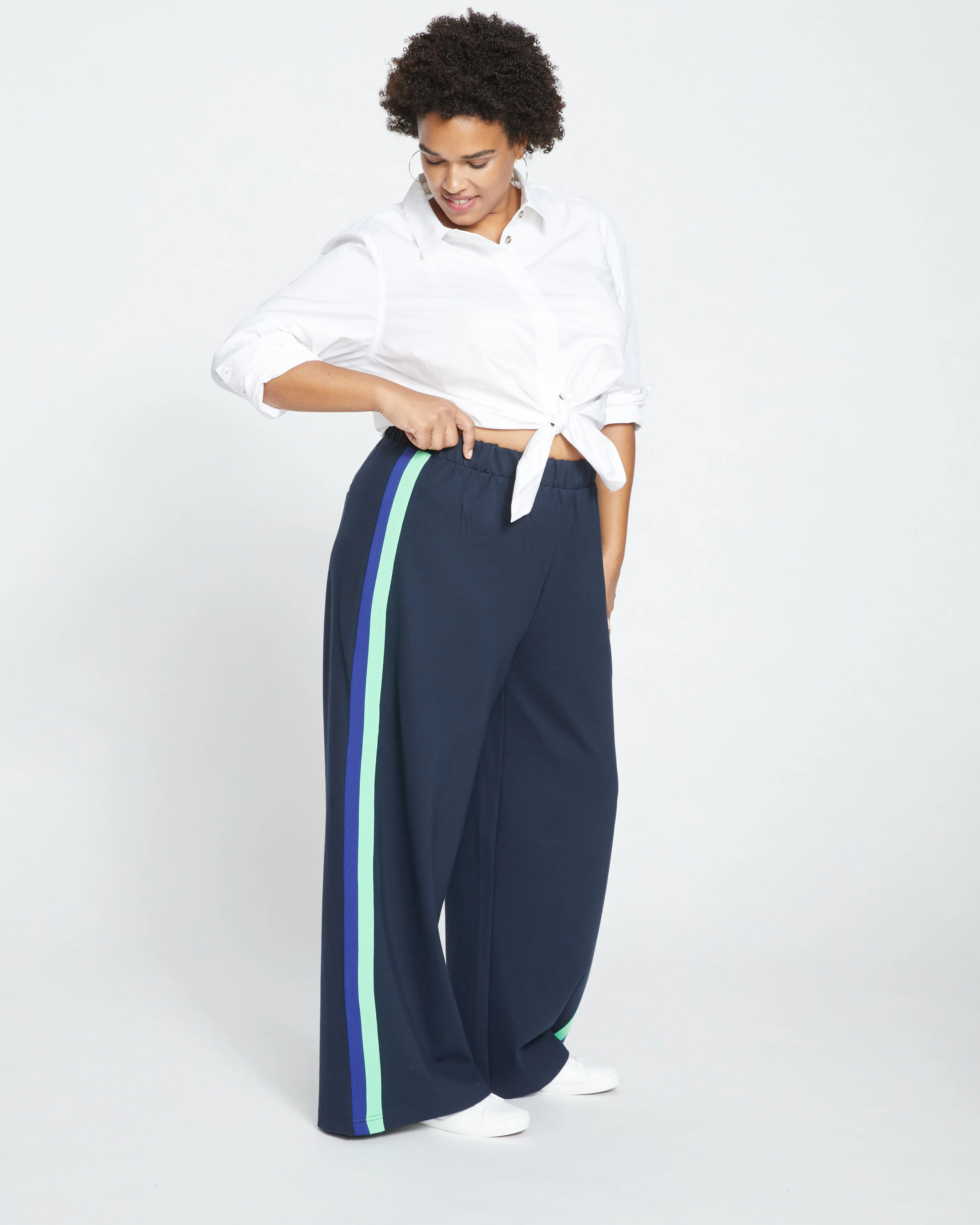 Stephanie Wide Leg Stripe Ponte Pants 30 Inch - Navy with Absinthe/Navy Stripe sold by Universal Standard product image thumbnail 3