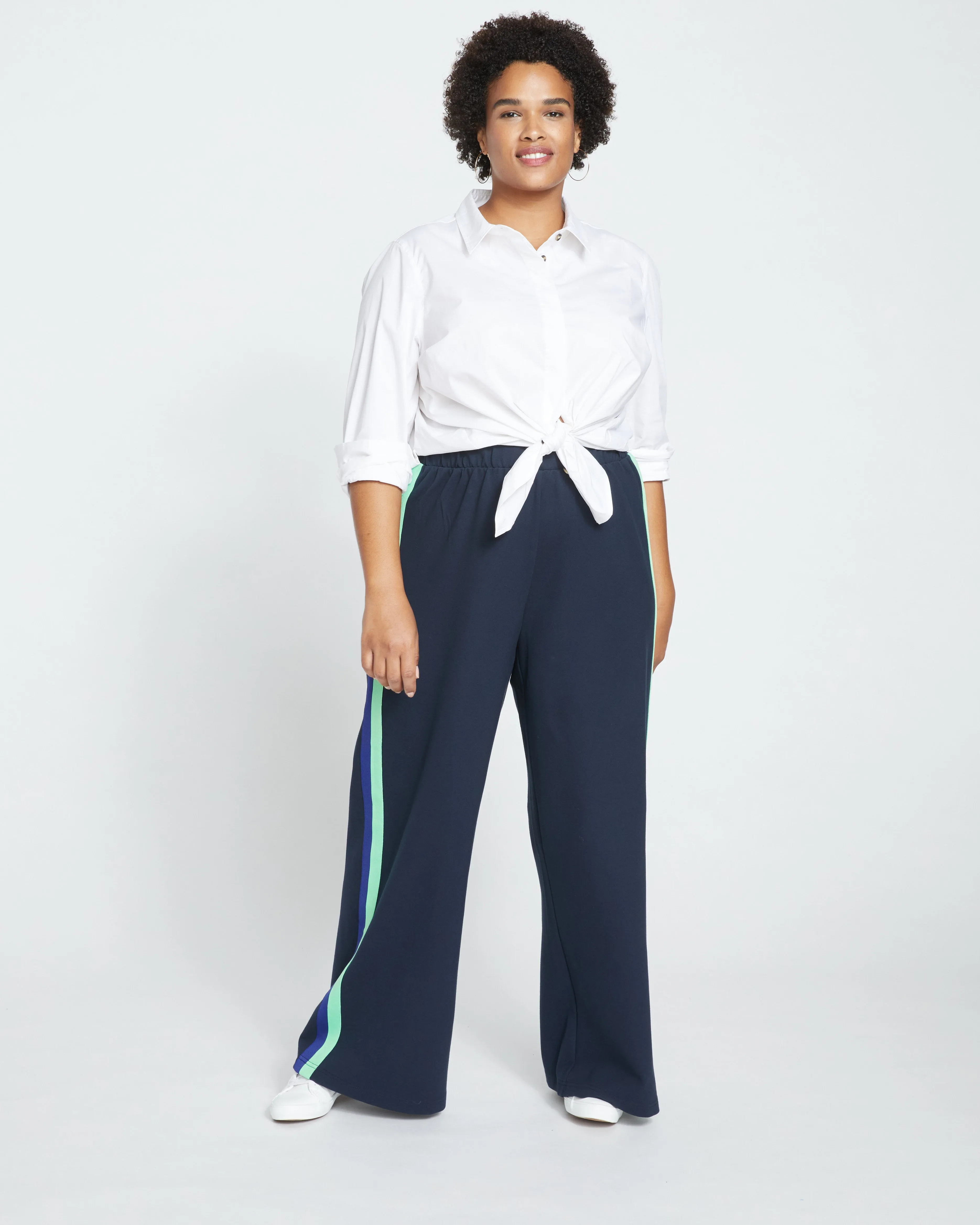 Stephanie Wide Leg Stripe Ponte Pants 30 Inch - Navy with Absinthe/Navy Stripe sold by Universal Standard product image thumbnail 2