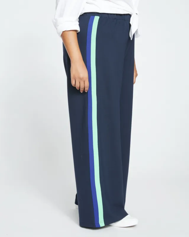 Stephanie Wide Leg Stripe Ponte Pants 30 Inch - Navy with Absinthe/Navy Stripe sold by Universal Standard