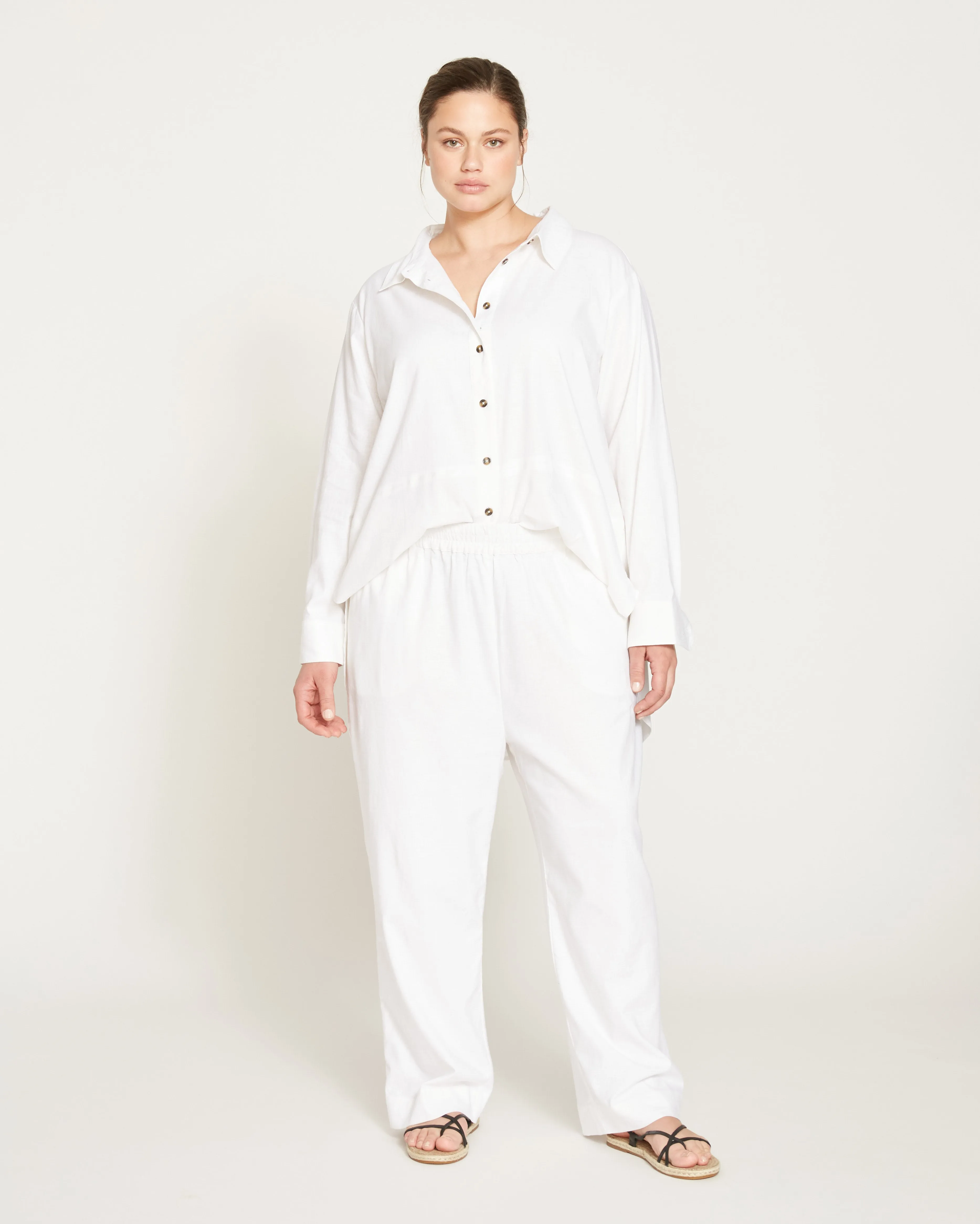 Iris Linen Easy Pull-On Pants - White sold by Universal Standard