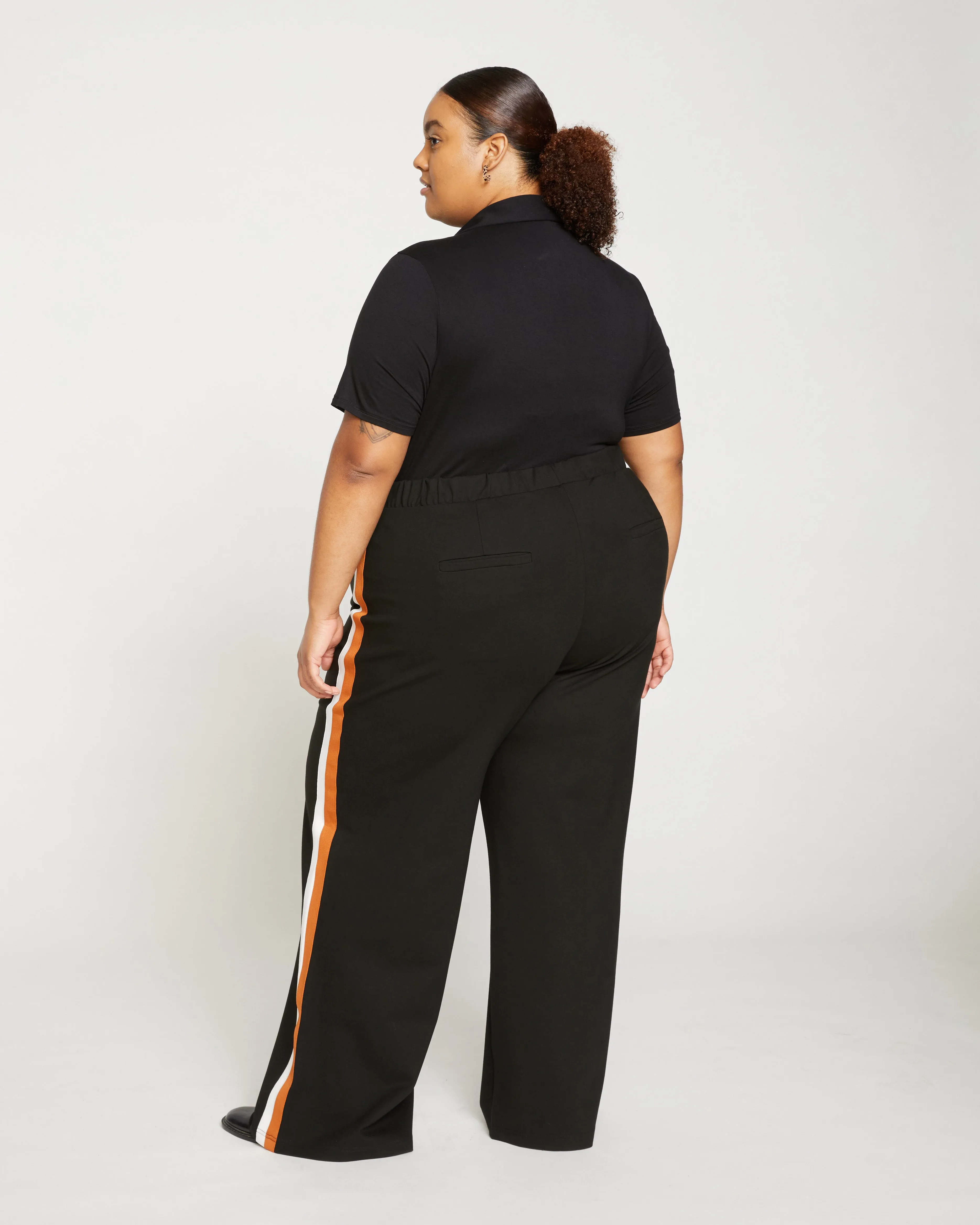 Stephanie Wide Leg Stripe Ponte Pants 33 Inch - Black with Ochre/White Stripe sold by Universal Standard product image thumbnail 4