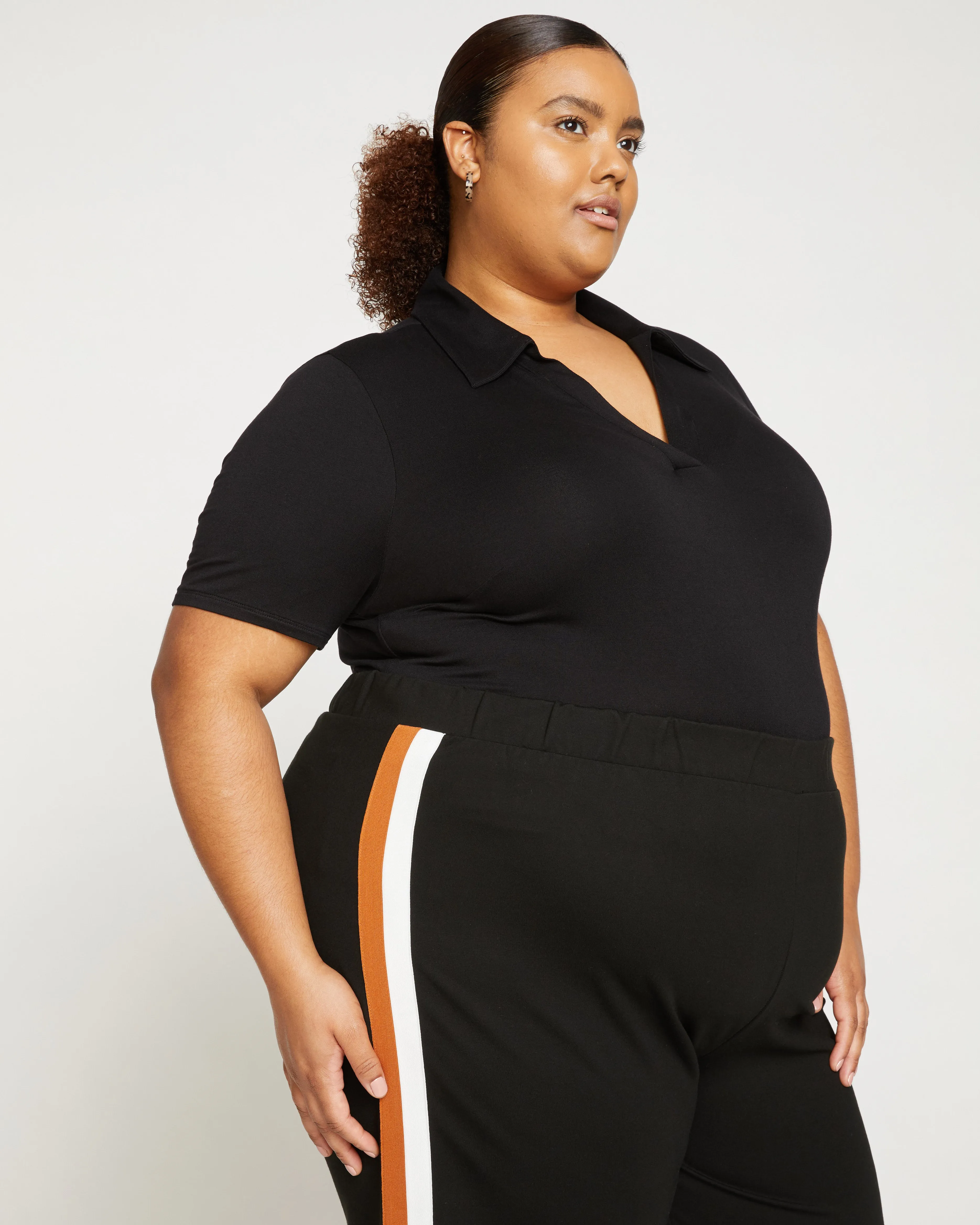 Stephanie Wide Leg Stripe Ponte Pants 33 Inch - Black with Ochre/White Stripe sold by Universal Standard product image thumbnail 2