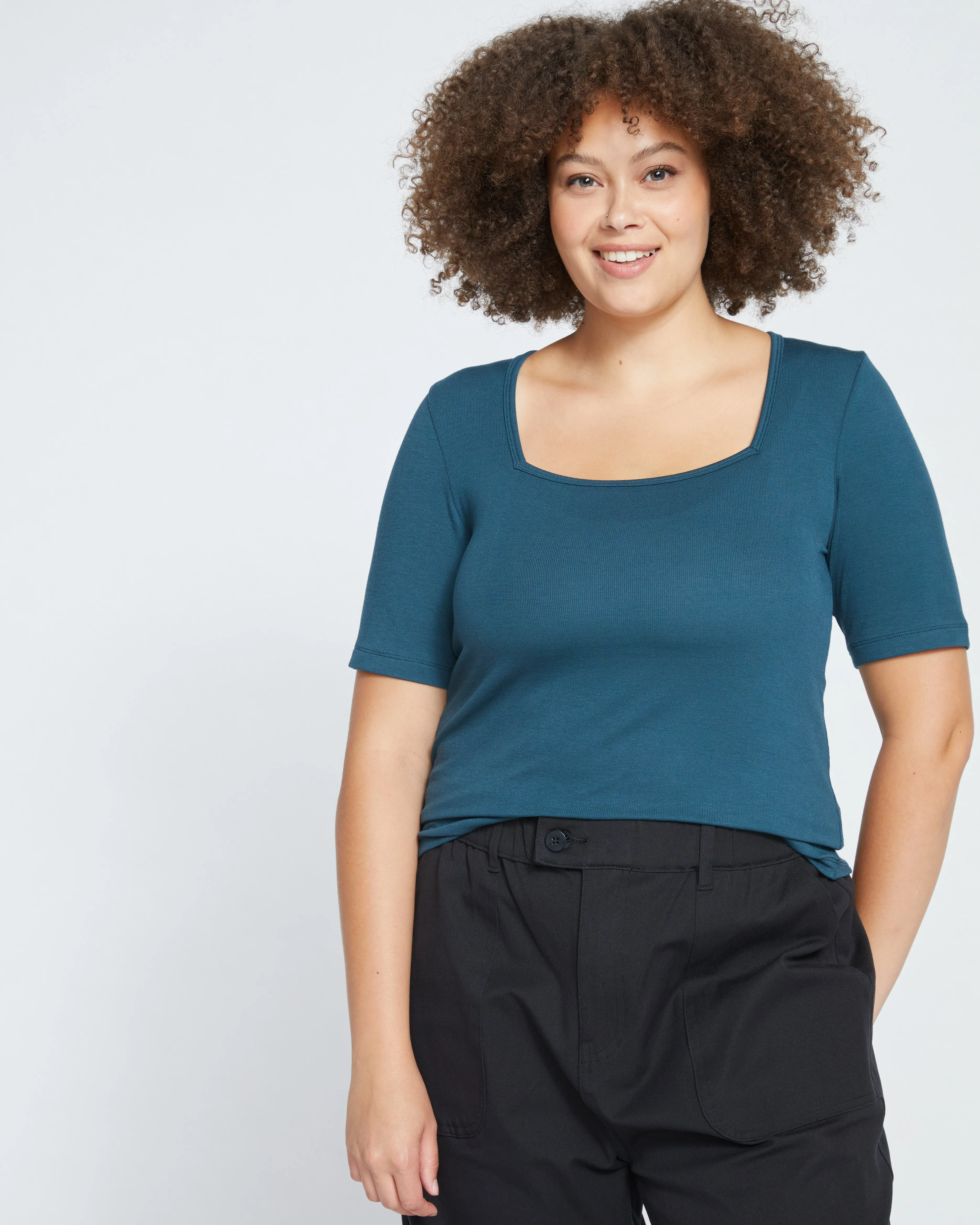 Foundation Short Sleeve Square Neck Tee - Deep Sea sold by Universal Standard