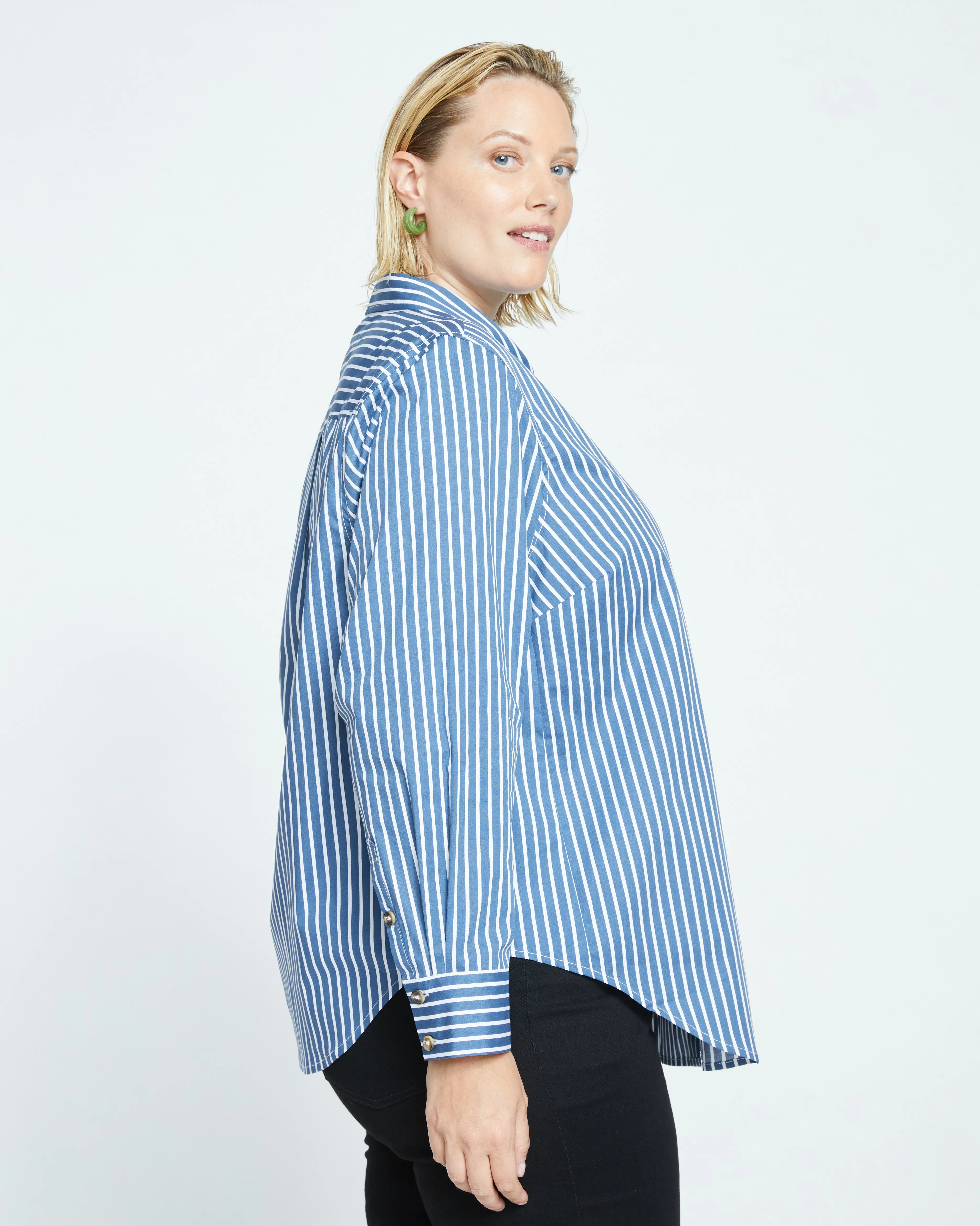 Elbe Stretch Poplin Shirt Classic Fit - Bleu Scolaire/White Stripe sold by Universal Standard product image thumbnail 5
