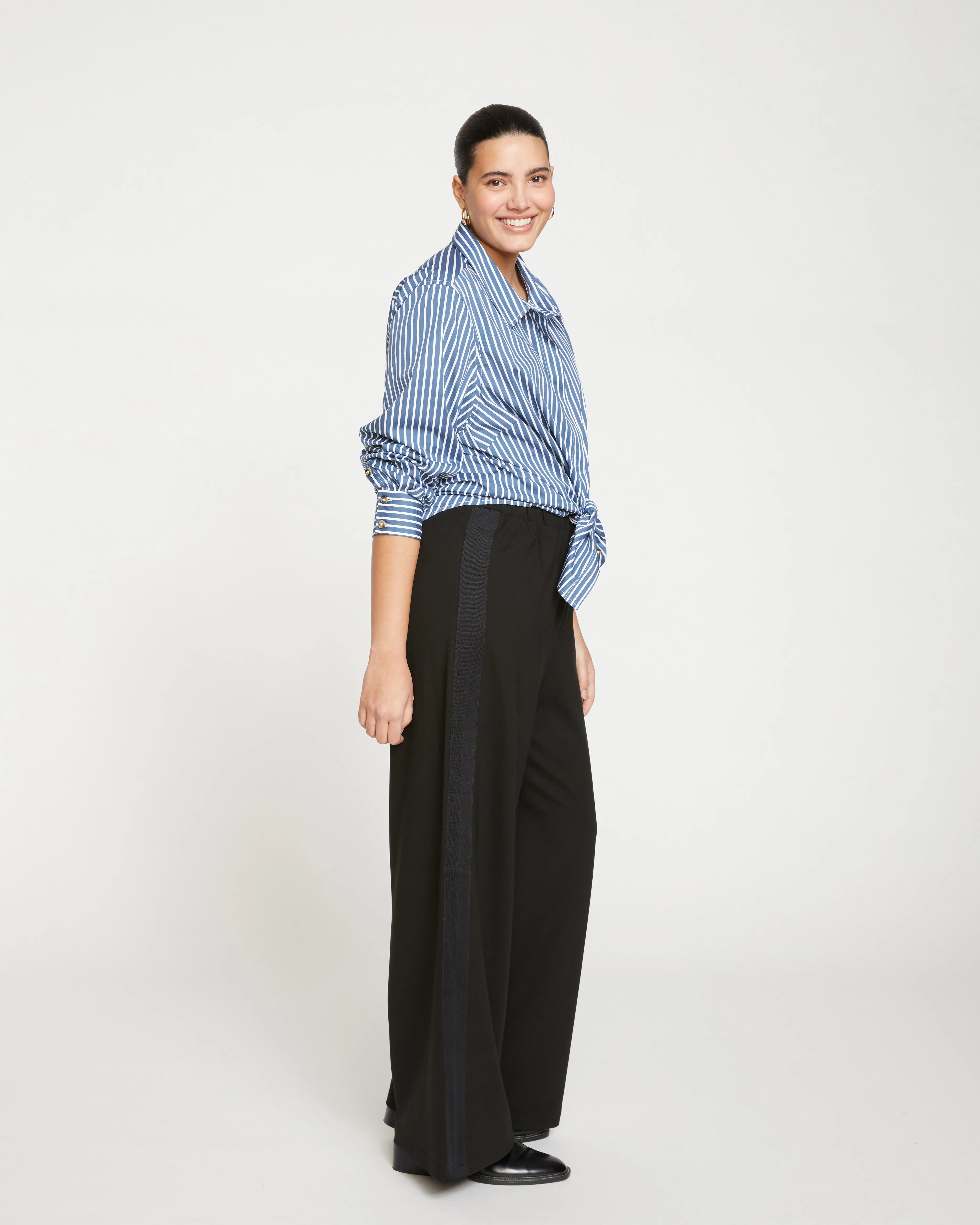 Stephanie Wide Leg Stripe Ponte Pants 33 Inch - Black with Black Stripe sold by Universal Standard product image thumbnail 3