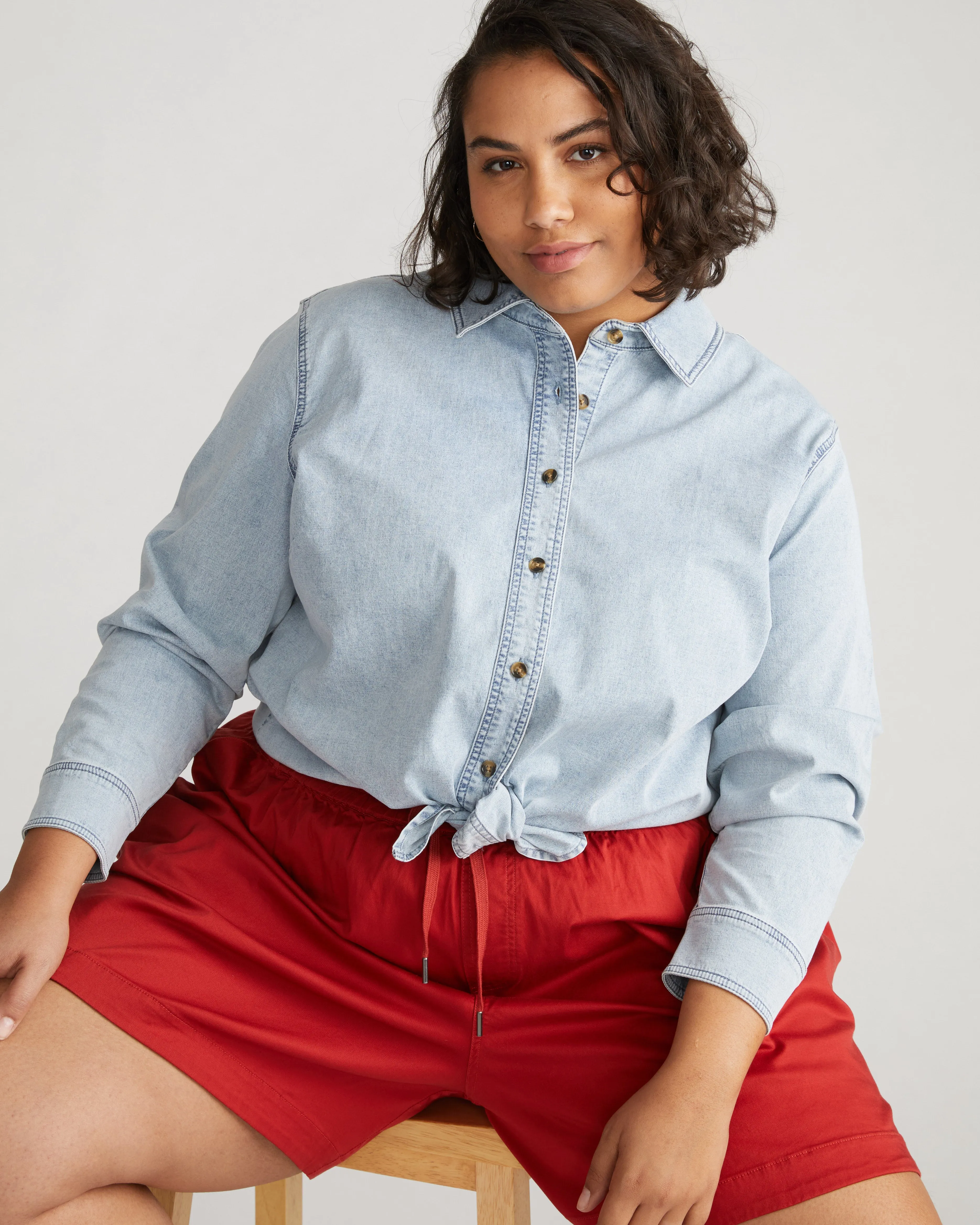 Perfect Tencel Chambray Shorts - Pomodoro sold by Universal Standard