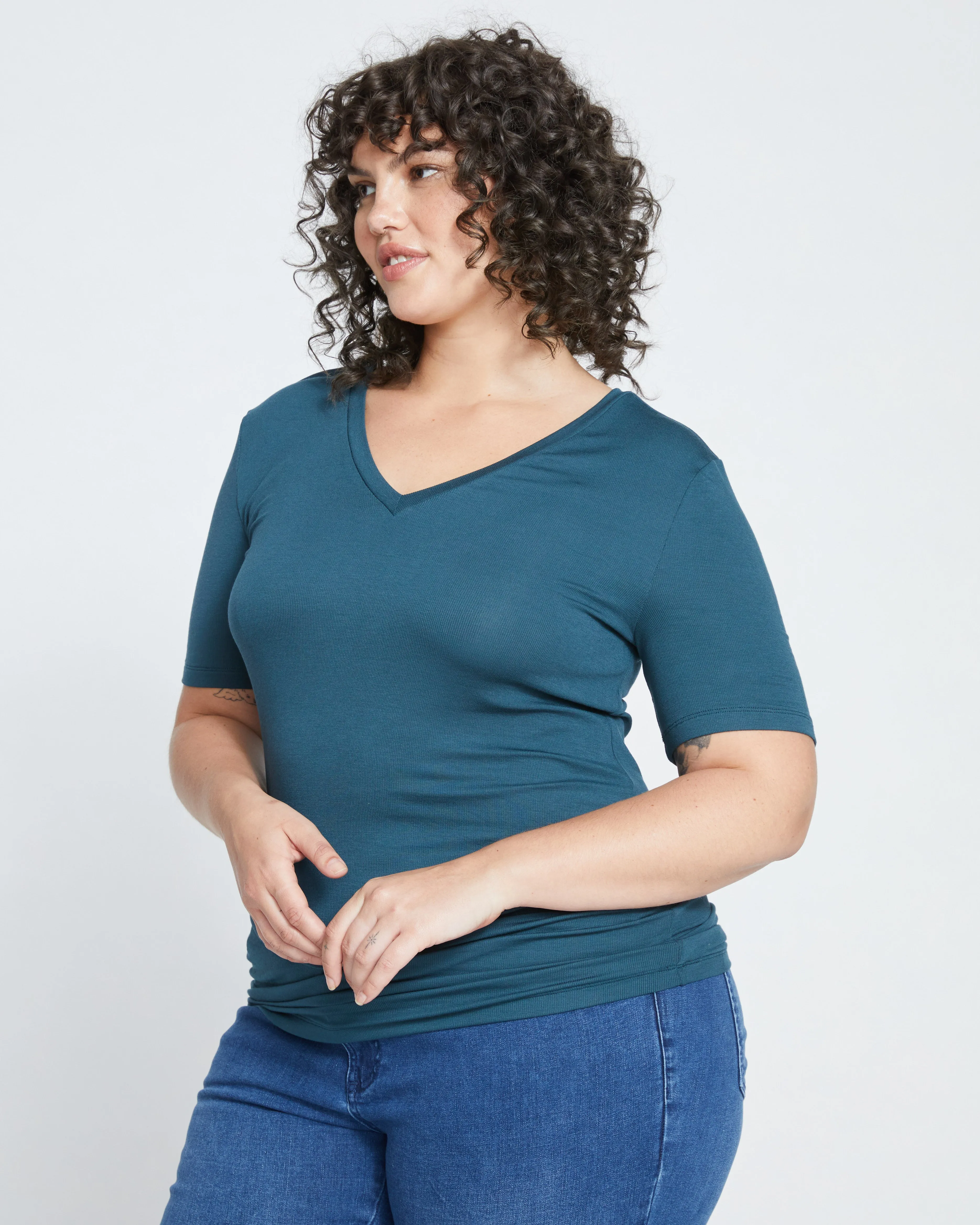 Foundation Short Sleeve V-Neck Tee - Deep Sea sold by Universal Standard product image thumbnail 3