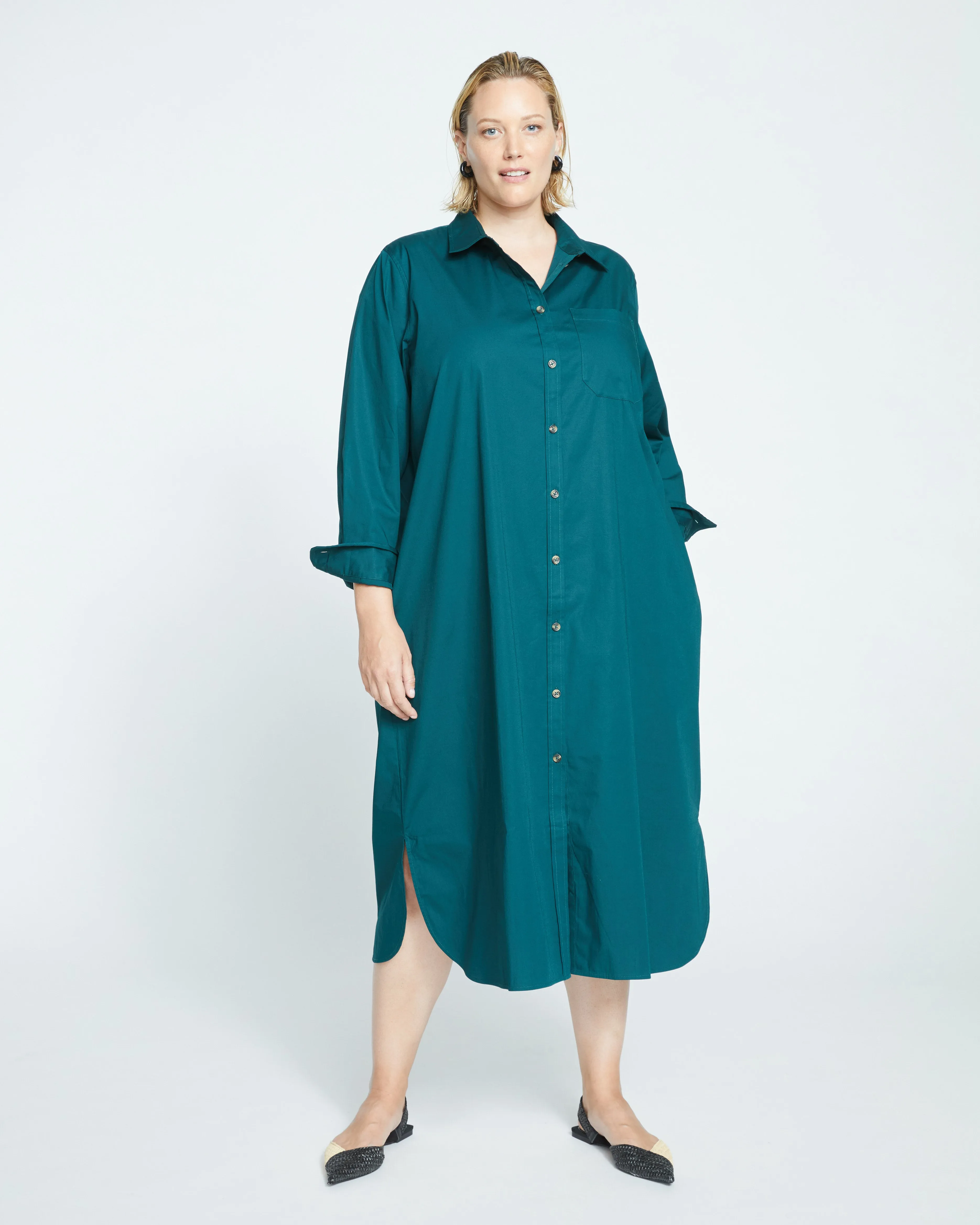Odeon Stretch Poplin Shirtdress - Forest Green sold by Universal Standard product image thumbnail 2