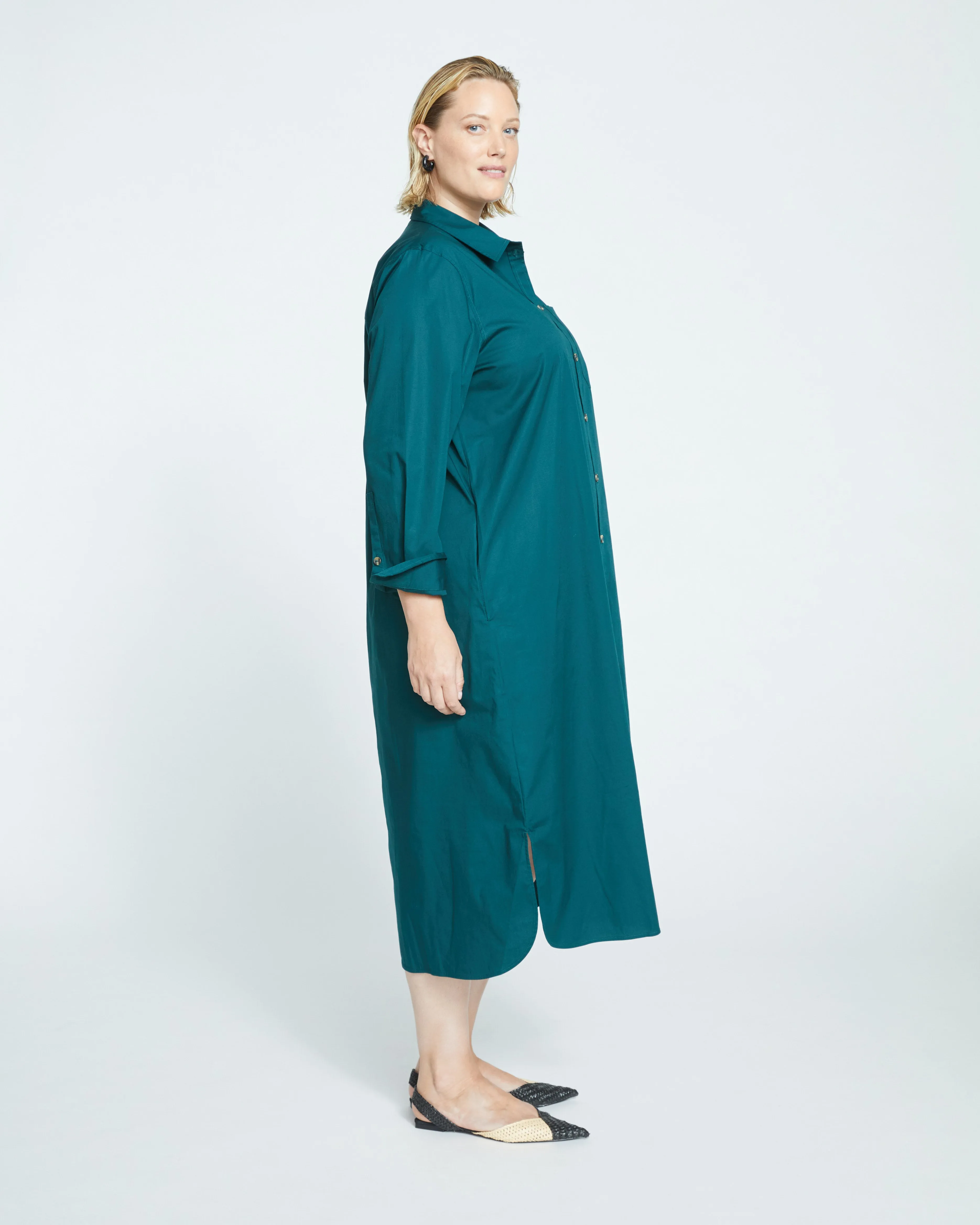 Odeon Stretch Poplin Shirtdress - Forest Green sold by Universal Standard product image thumbnail 3