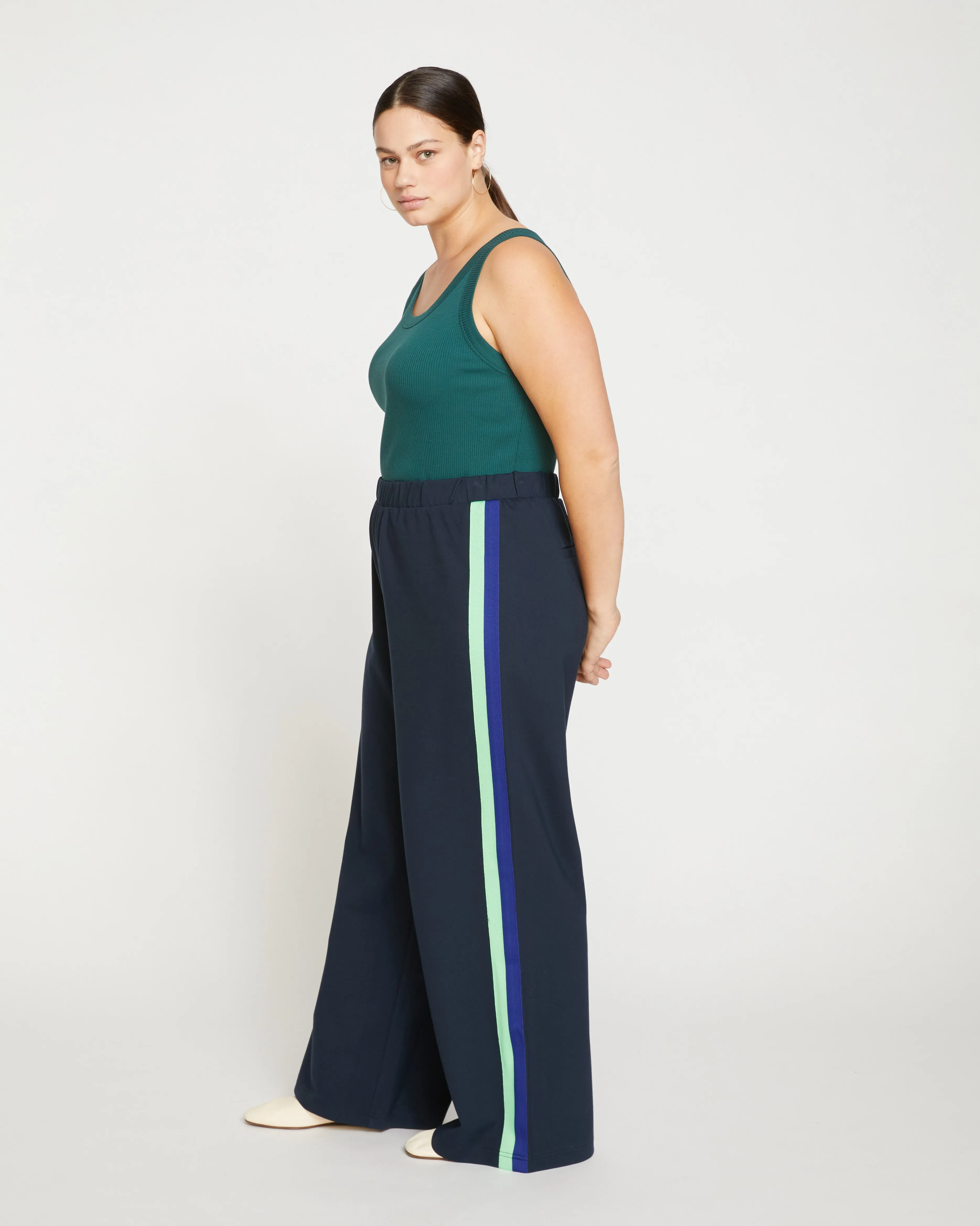 Stephanie Wide Leg Stripe Ponte Pants 33 Inch - Navy with Absinthe/Navy Stripe sold by Universal Standard product image thumbnail 3
