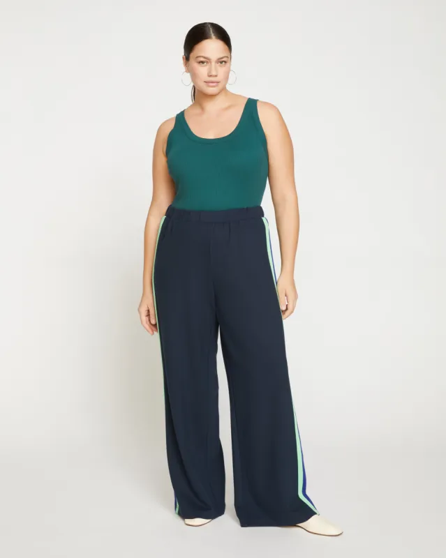 Stephanie Wide Leg Stripe Ponte Pants 33 Inch - Navy with Absinthe/Navy Stripe sold by Universal Standard