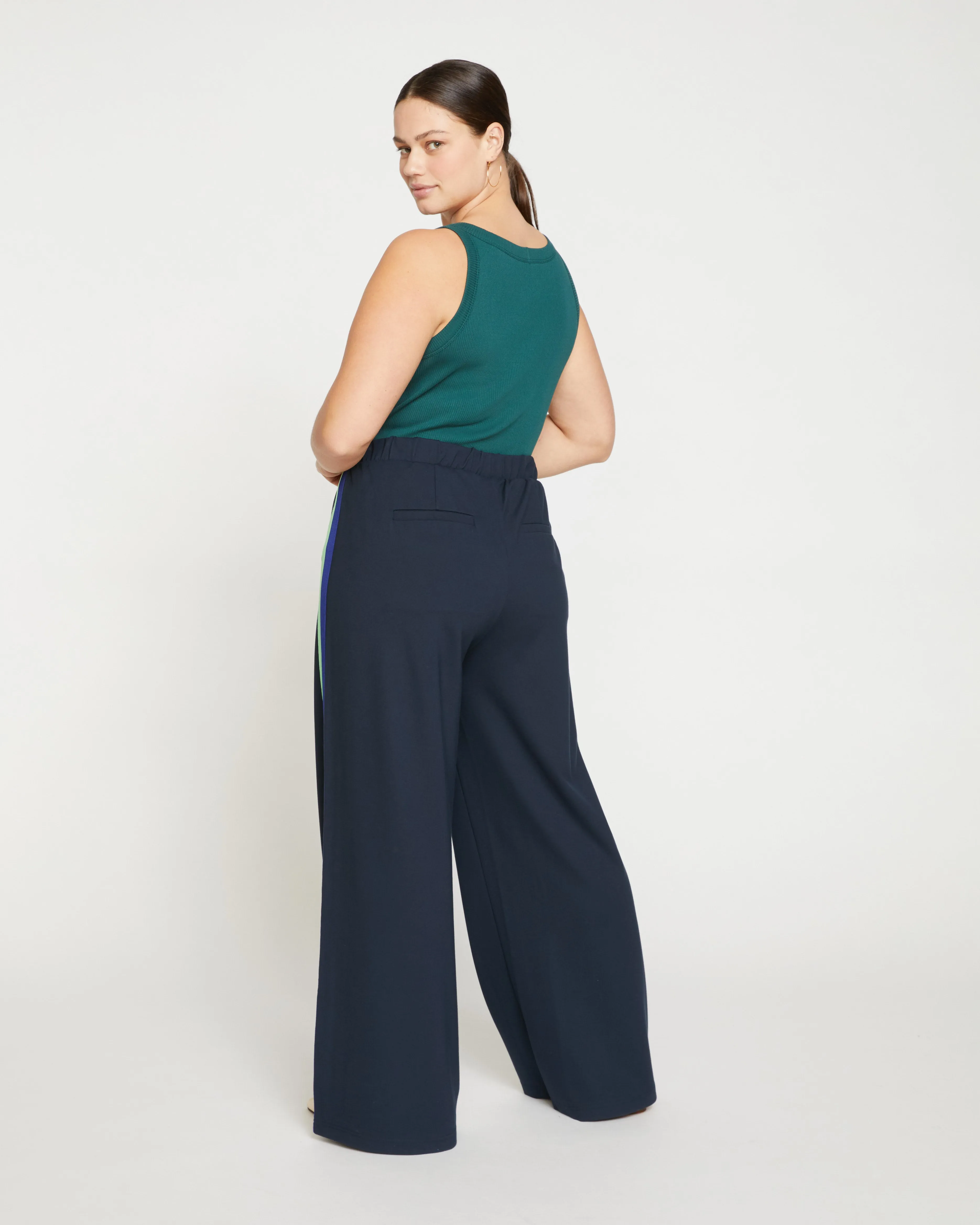 Stephanie Wide Leg Stripe Ponte Pants 33 Inch - Navy with Absinthe/Navy Stripe sold by Universal Standard product image thumbnail 4