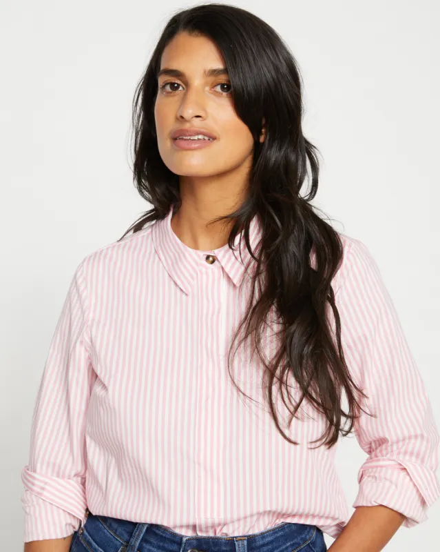Elbe Popover Stretch Poplin Shirt Classic Fit - Pink/White Stripe sold by Universal Standard