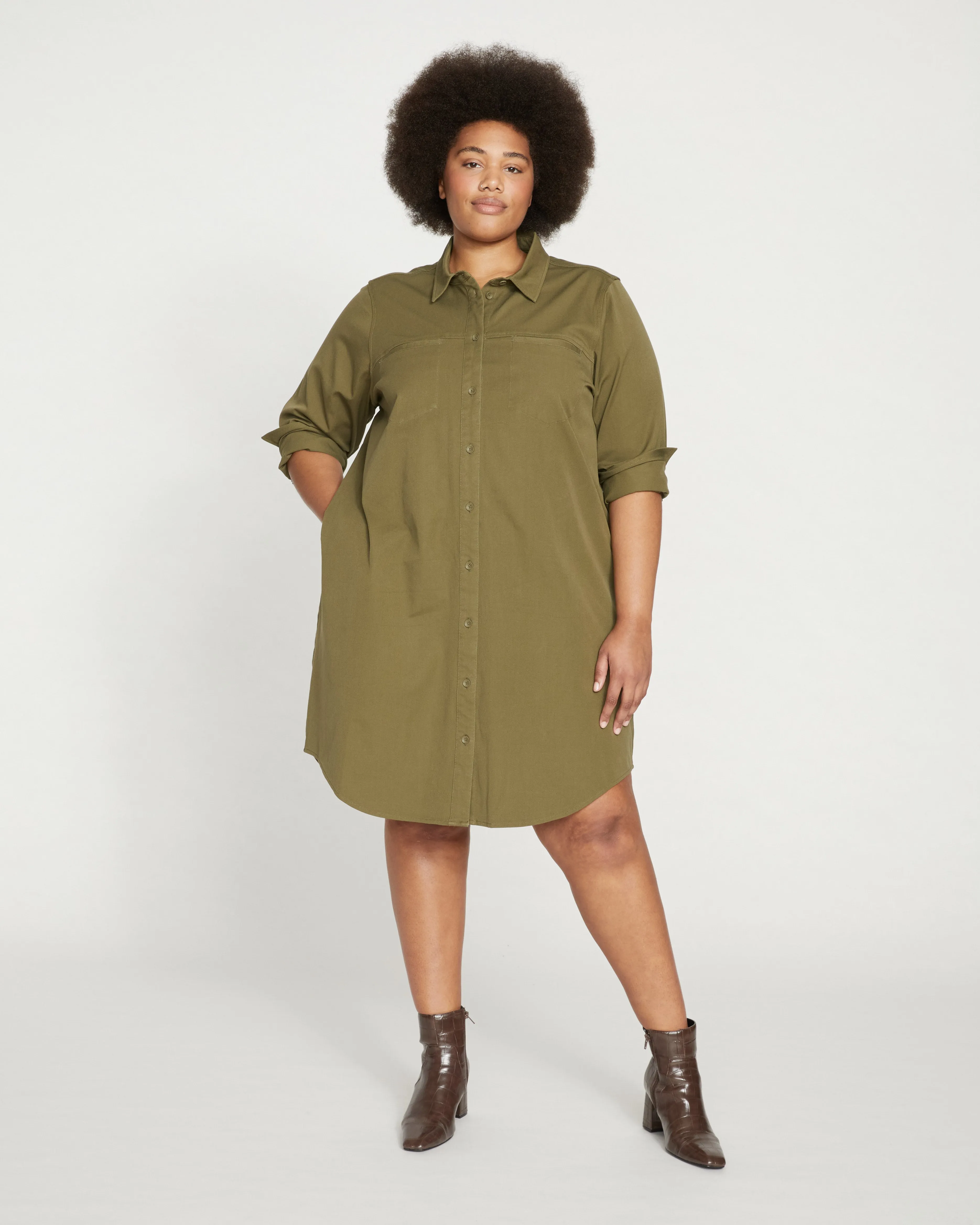 Carefree Stretch Twill Shirtdress - Ivy sold by Universal Standard