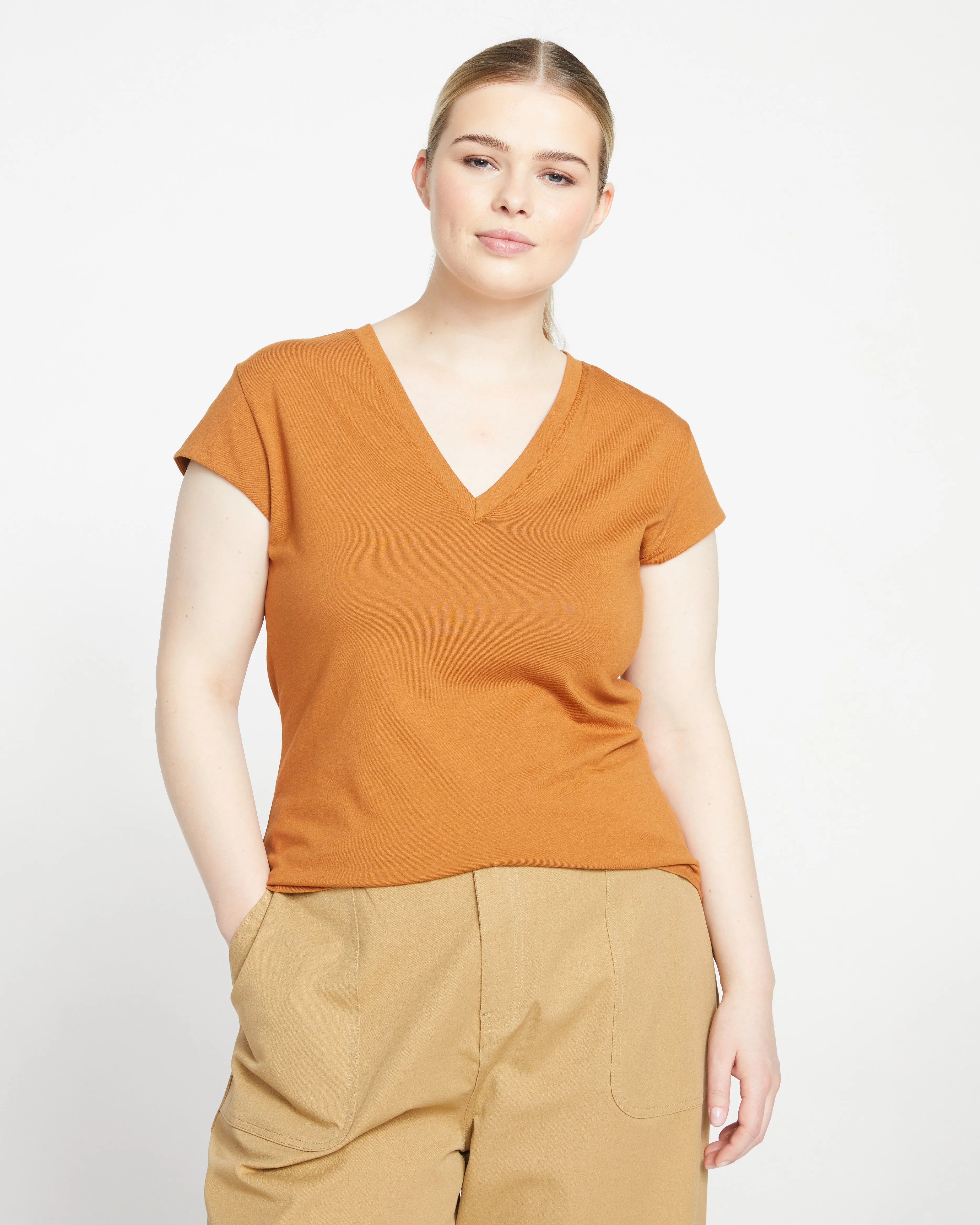 Ashley V Neck Cap Sleeve Tee - Caramel Cafe sold by Universal Standard product image thumbnail 2