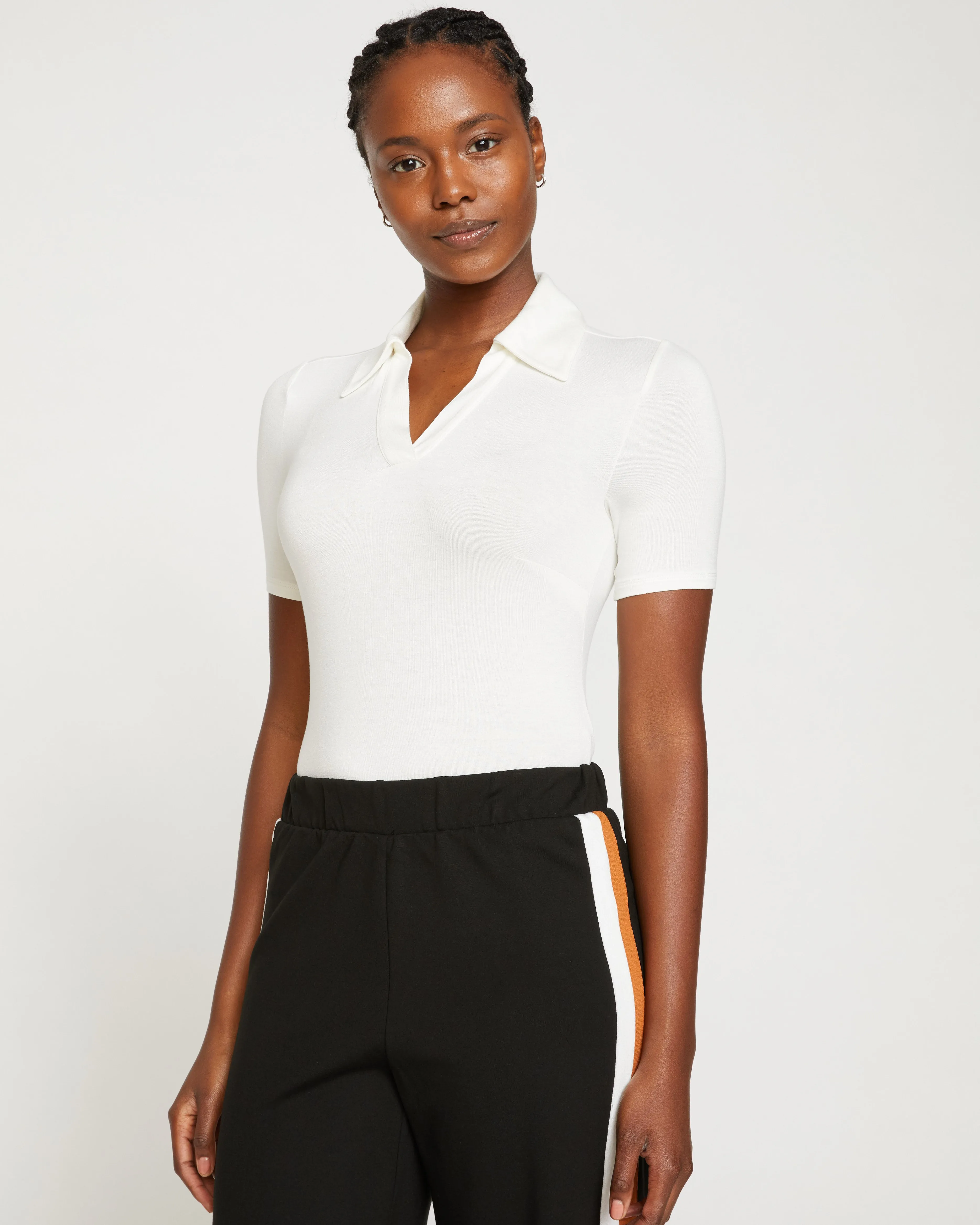 Apero Liquid Jersey Polo Top - White sold by Universal Standard