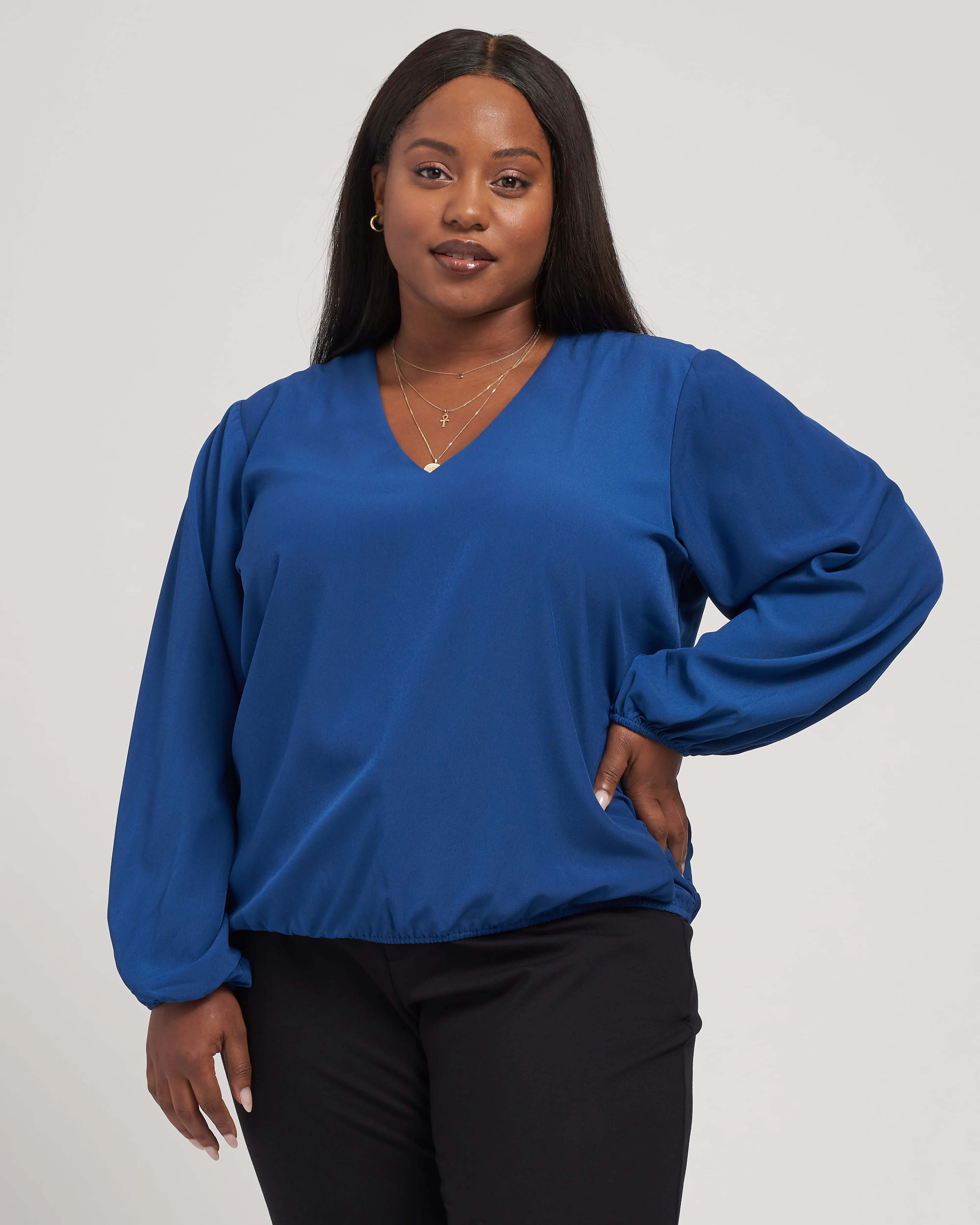 Occasion Stretch Crepe Blouson Top - True Blue sold by Universal Standard