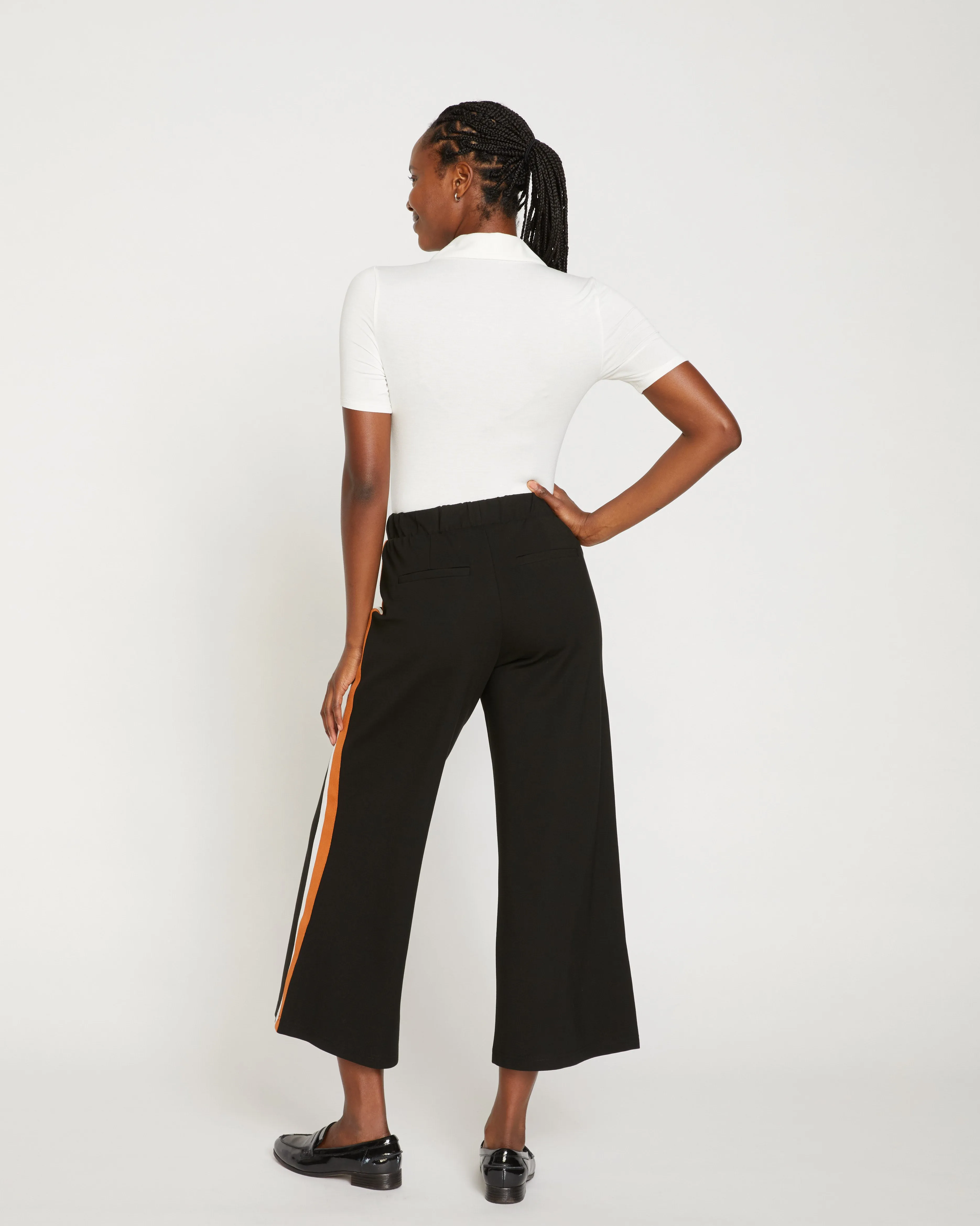 Stephanie Wide Leg Stripe Ponte Pants 27 Inch - Black with Ochre/White Stripe sold by Universal Standard product image thumbnail 4