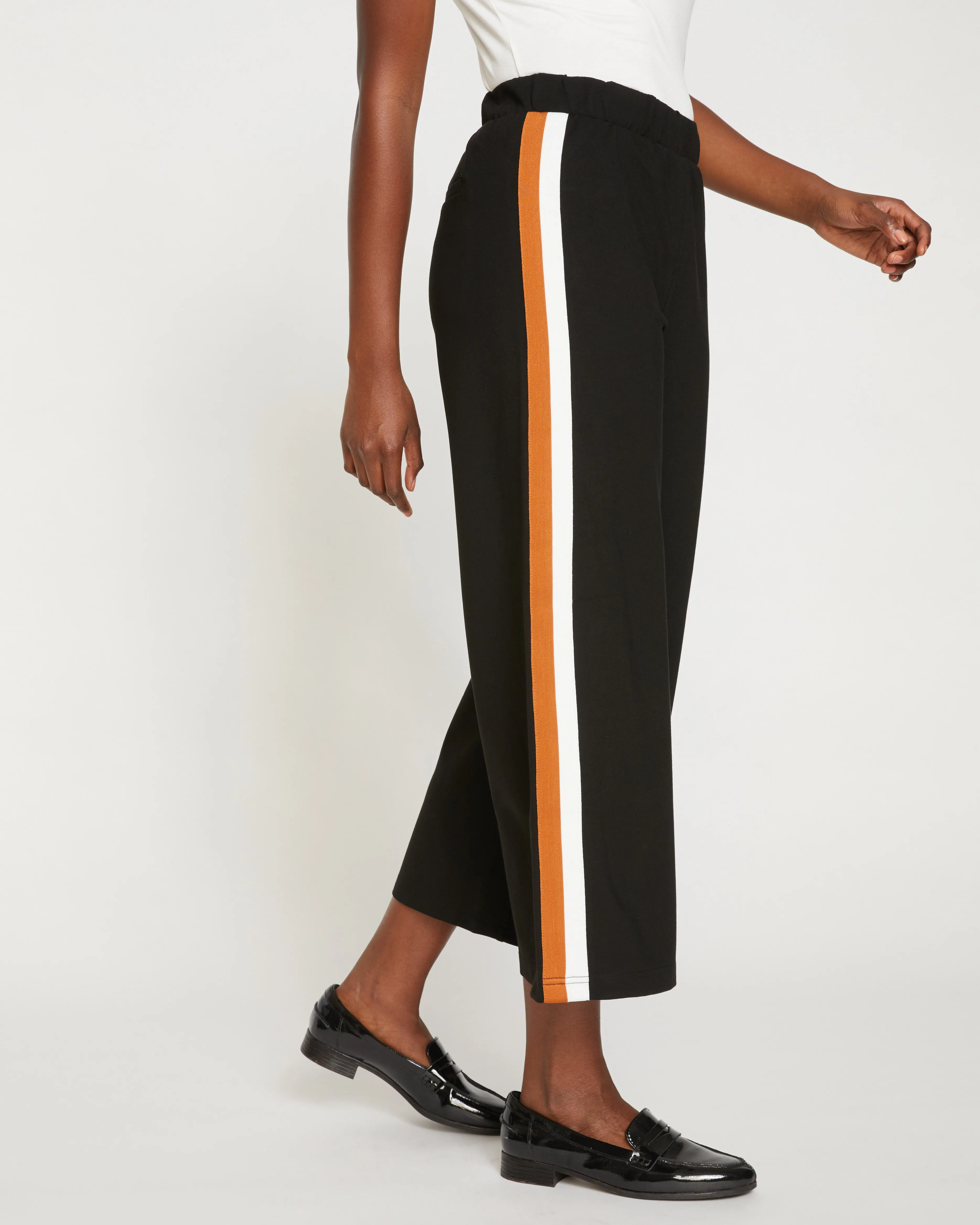 Stephanie Wide Leg Stripe Ponte Pants 27 Inch - Black with Ochre/White Stripe sold by Universal Standard product image thumbnail 2