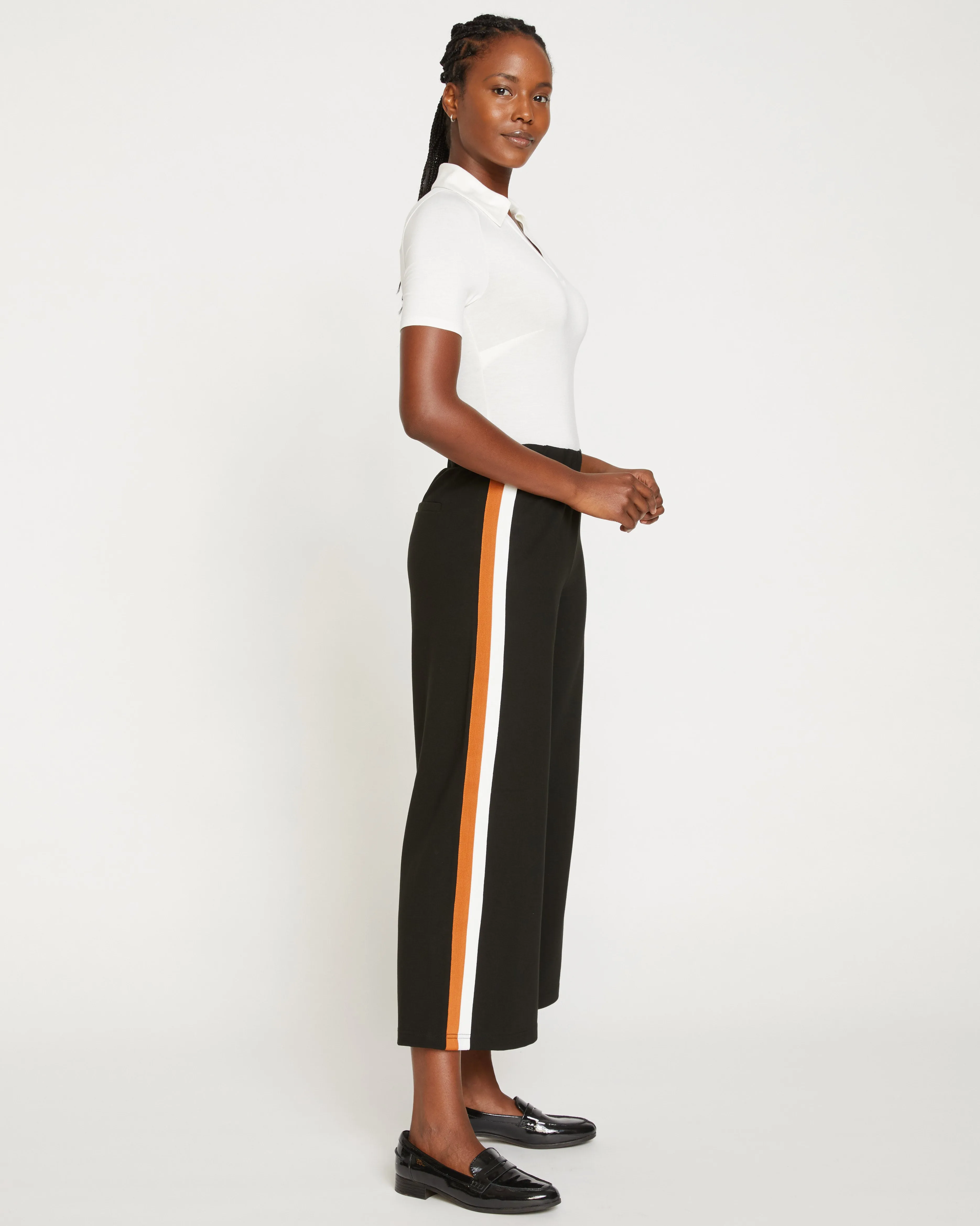 Stephanie Wide Leg Stripe Ponte Pants 27 Inch - Black with Ochre/White Stripe sold by Universal Standard product image thumbnail 3