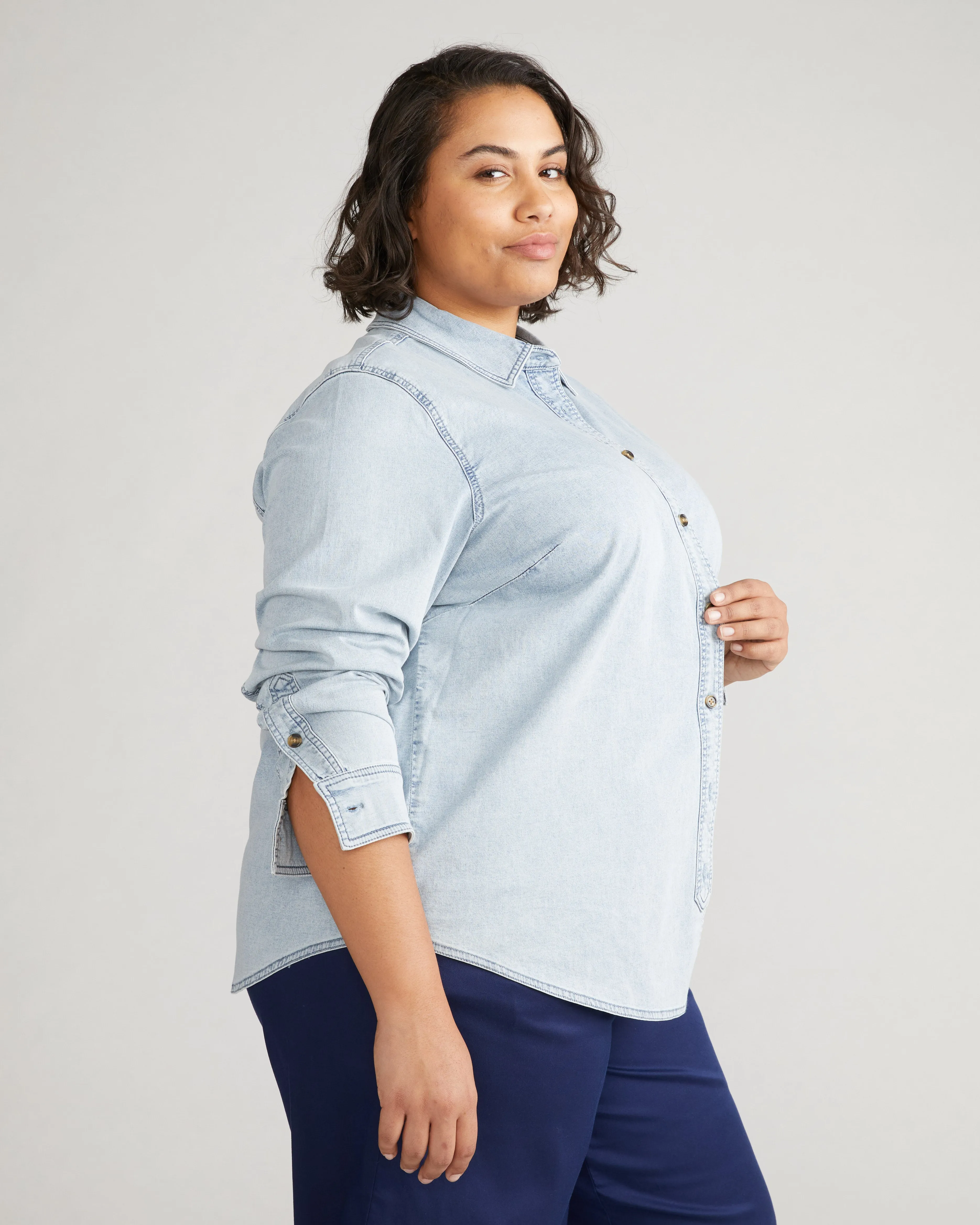 Minimalist Stretch Cotton Chambray Shirt - Heritage Blue sold by Universal Standard product image thumbnail 4
