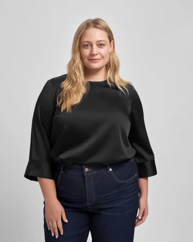 Louise Long Sleeve Satin Blouse - Black sold by Universal Standard